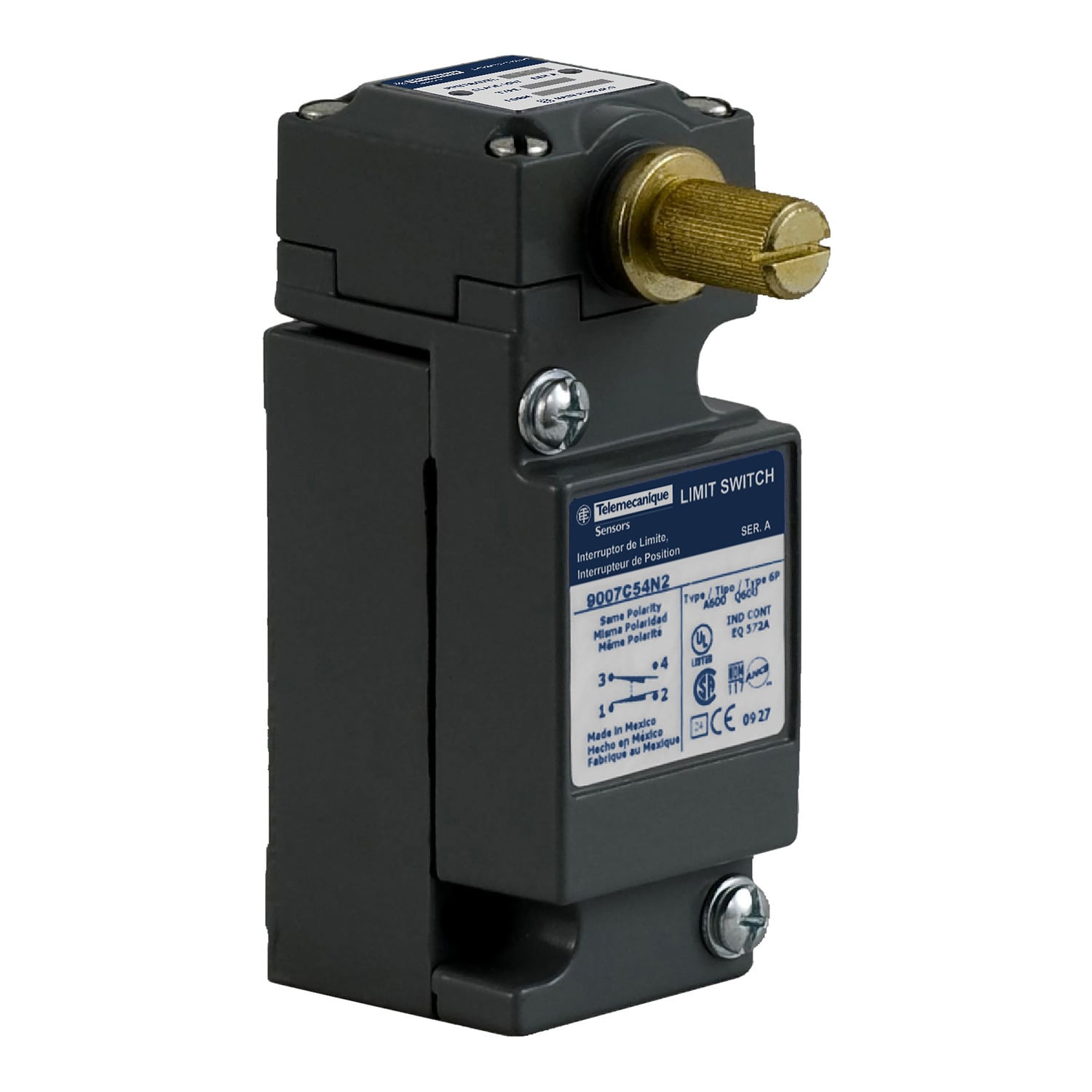 9007C54N2 Standard Actuated Limit Switch, 600 V AC, 10 A, Spring Return Lever Actuator, 1NO-1NC Contact, 1 Poles