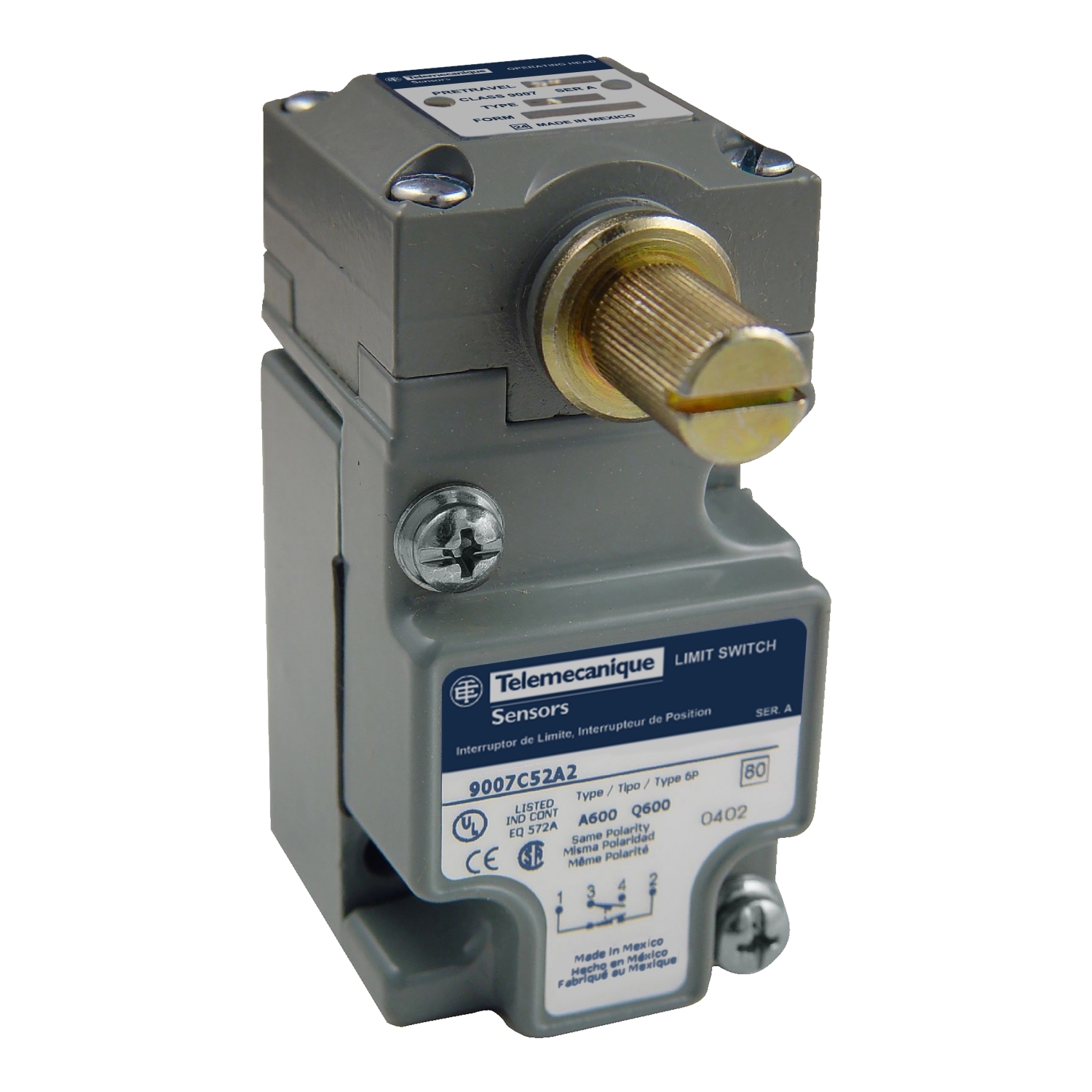 NEMA limit switch, 9007C, heavy duty, standard, spring return lever, standard pretravel, 10A, 600V, 2NO/2NC, NEMA 4, 13