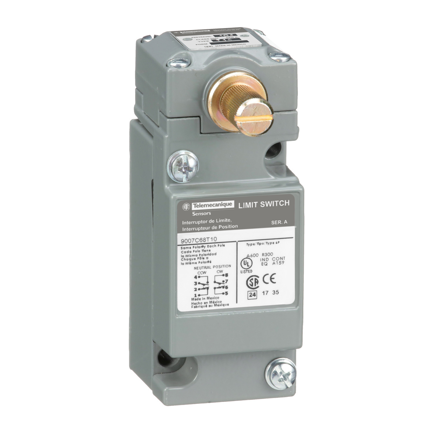 limit switch, 9007C, full body, rotary lever arm head, neutral position, spring return, 2 NO and 2 NC, NEMA 4 and 13
