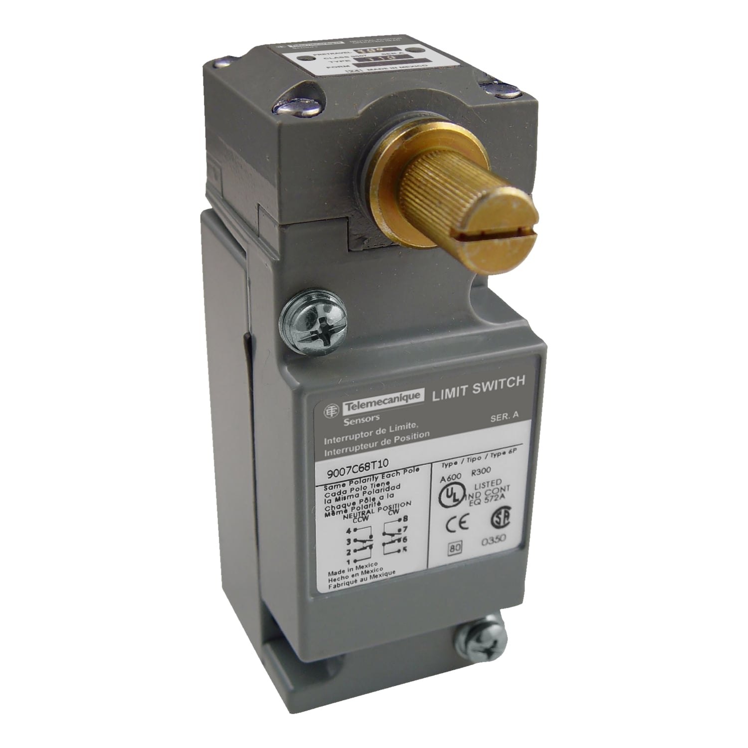 9007C68T10Y247 Heavy Duty Plug-In Limit Switch, 600 V, 10 A, Lever Actuator, 2(NC-NO), Form Z 2SPDT-DB Contact, 2 Poles