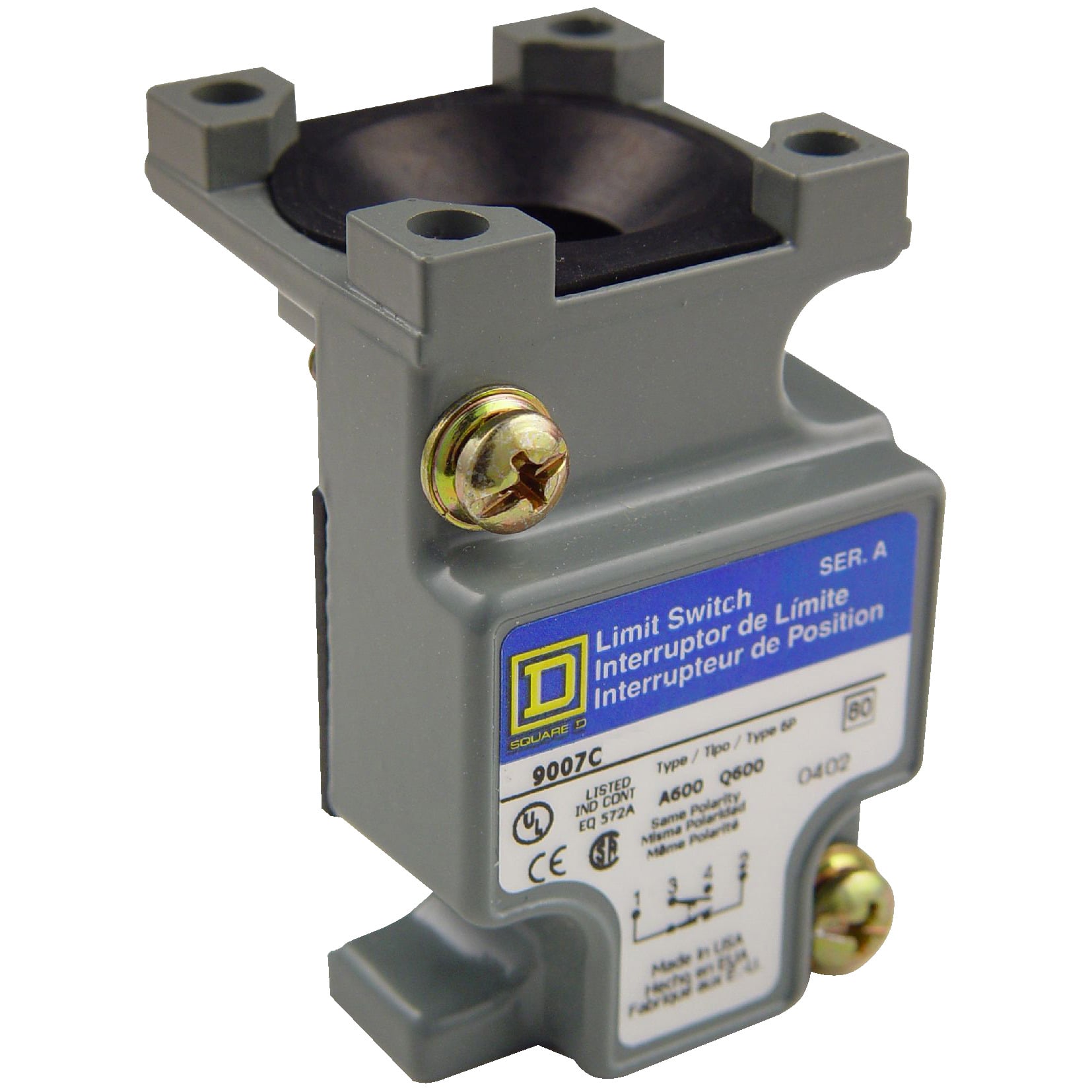9007CO52 Compact Heavy Duty Plug-In Body, 1NO-1NC Contact, For Use With Class 9007 Type C Limit Switch, 10 A Contact, NEMA 1/2/4/6/6P/12/13 Enclosure