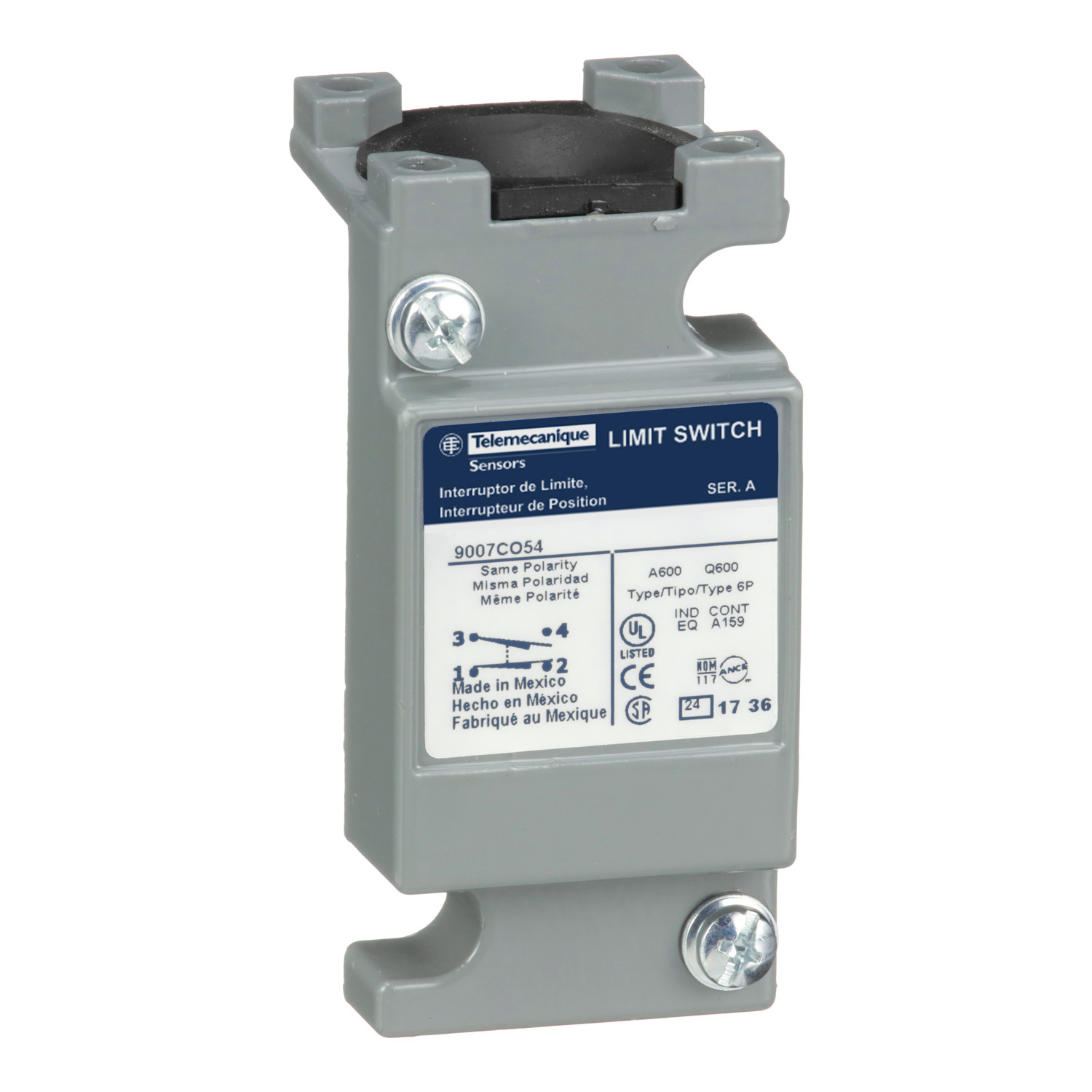 9007CO54 OsiSwitch Plug-In Standard Limit Switch Body, 1NO-1NC Contact, For Use With 9007C Series Heavy Duty Limit Switch, 10 A at 600 V AC, 2.5 A at 600 V DC Contact, NEMA 1/2/4/6/6P/12/13 Enclosure