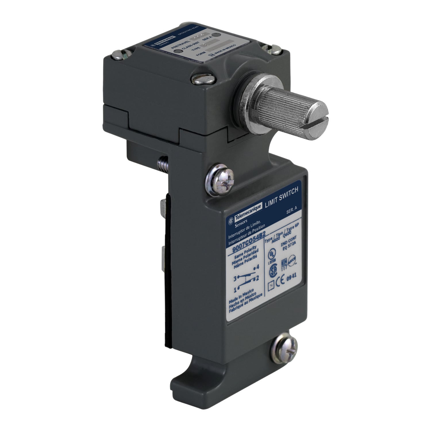 9007CO54B2 OsiSwitch Type C Heavy Duty Rotary Head Limit Switch Body, 1CO SPDT Contact, For Use With 9007C Series Limit Switch, 10 A at 600 V AC/DC Contact, NEMA 1/2/4/6/6P/12/13/IP67 Enclosure