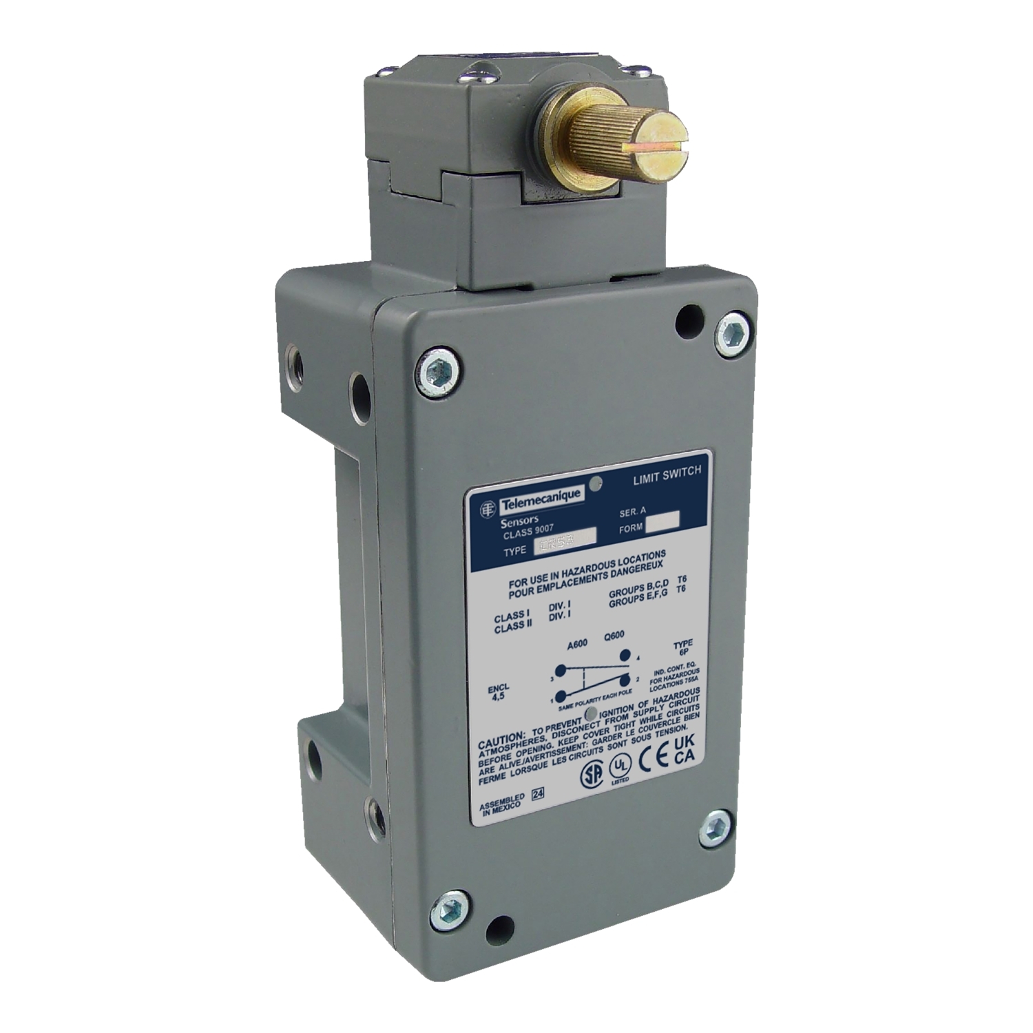 9007CR53C Heavy Duty Limit Switch, 600 V AC, 10 A, Lever Actuator, 1CO 1 Form Z SPDT-DB Contact, 1 Poles