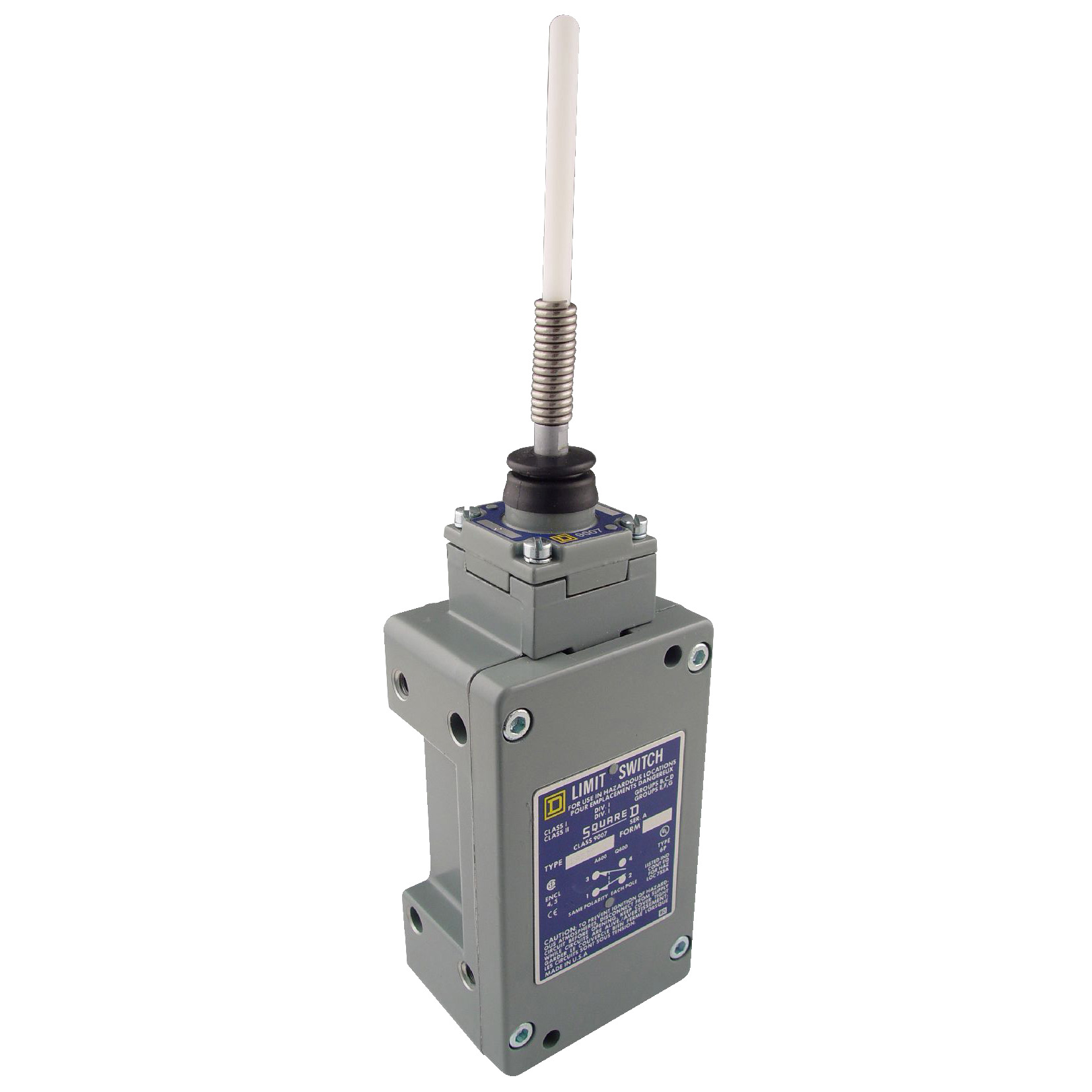NEMA limit switch, 9007C, heavy duty, standard, spring return wobble stick, Delrin, 10A, 600V, 1NO/1NC, NEMA 7/9