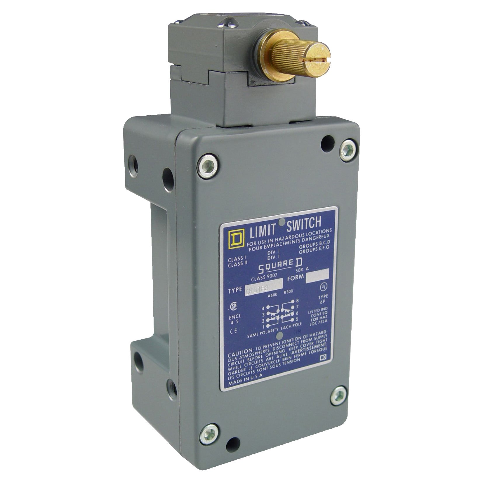 9007CR61N2 Heavy Duty Limit Switch, 600 V, 10 A, Lever Actuator, 2NO-2NC 2 Form Z DPDT-DB Contact, 2 Poles
