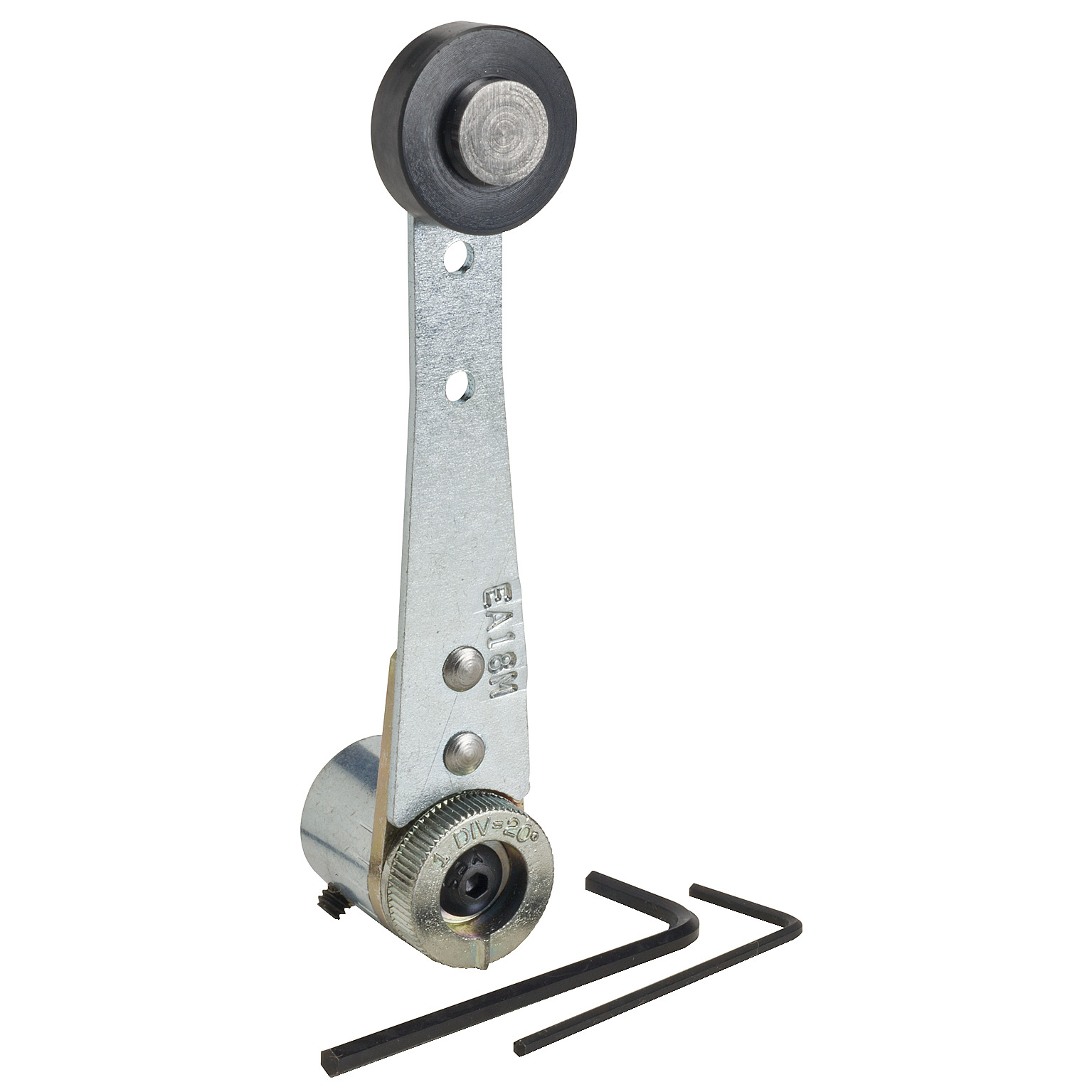 9007EA9M 360 deg Angular Adjustable Spring Return Roller Lever With Ball Bearing, 3 in L, Steel Roller, Cast Zinc Arm