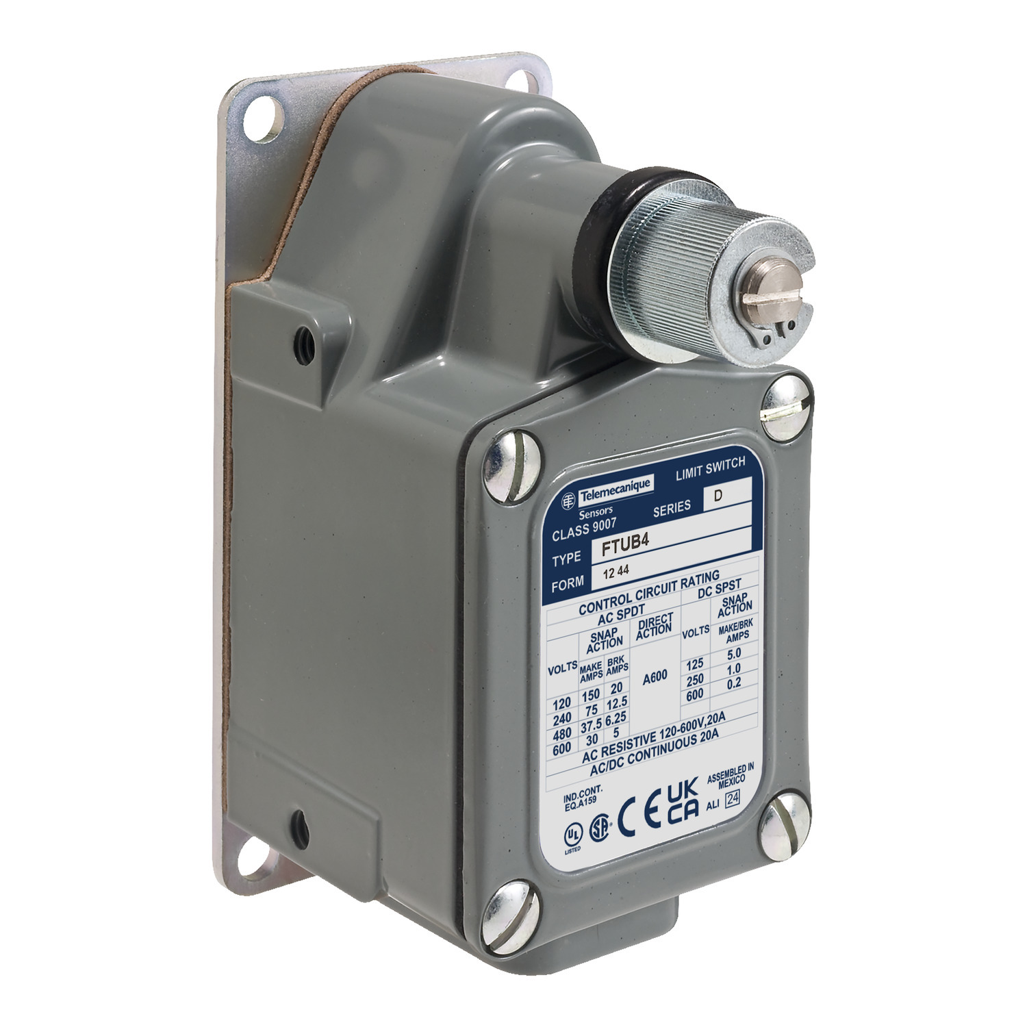 NEMA limit switch, 9007FT, foundry switch, rotary lever arm, 20A at 120VAC, counter clockwise only, 1NO/1NC, NEMA 4, 13
