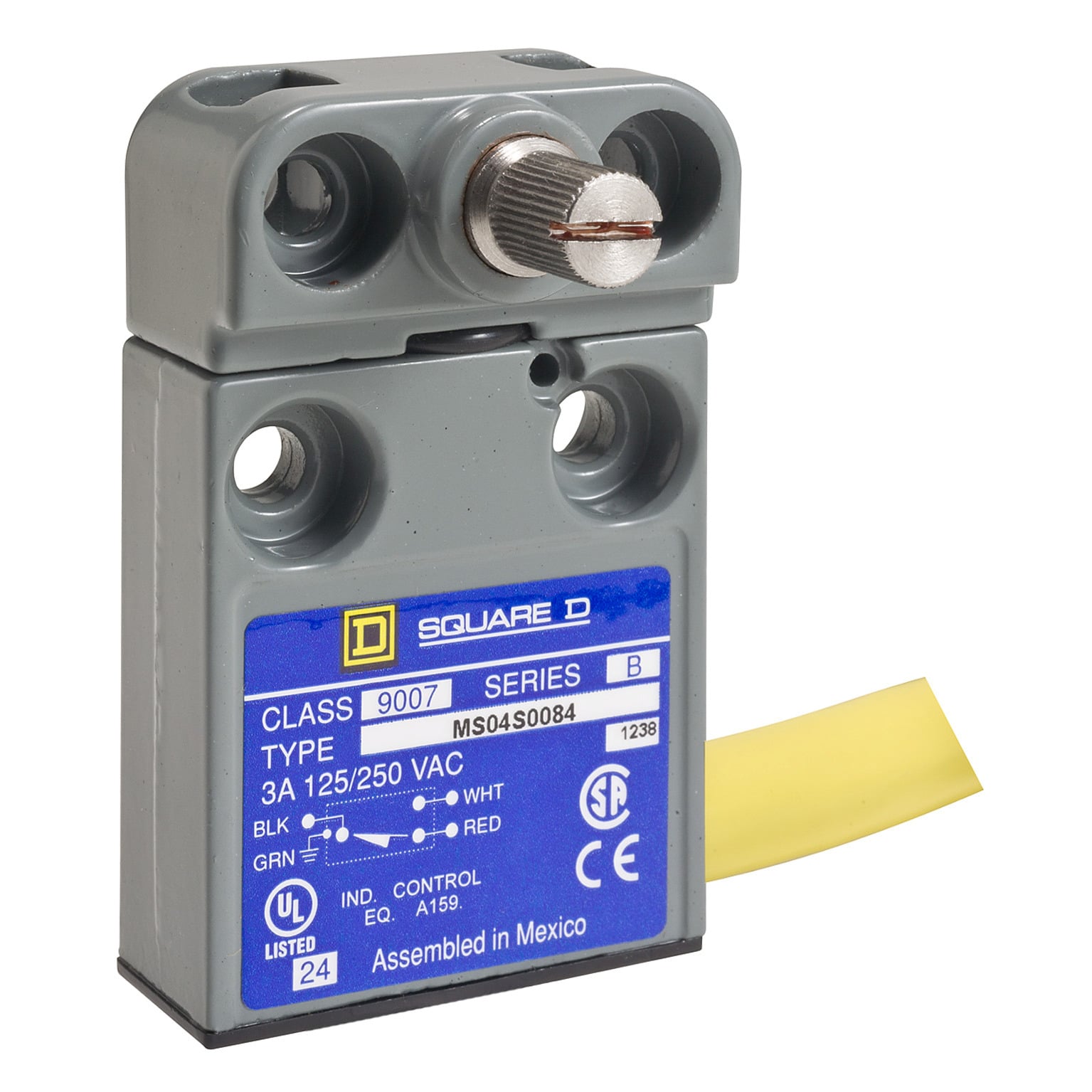9007MS04S0306 Miniature Potted Limit Switch, 240 VAC/28 VDC, 10 A, Lever Actuator, 1CO 1 Form C SPDT Contact, 1 Pole
