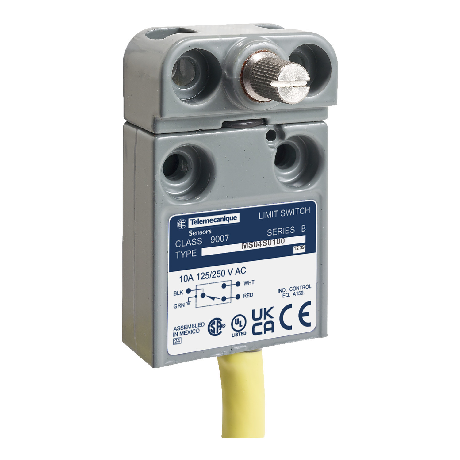 Limit switch, 9007ML, miniature, rotary lever arm, 10A at 240VAC, 1NO/1NC, 12 feet of cable, NEMA 4, 6, 6P, 12, 13