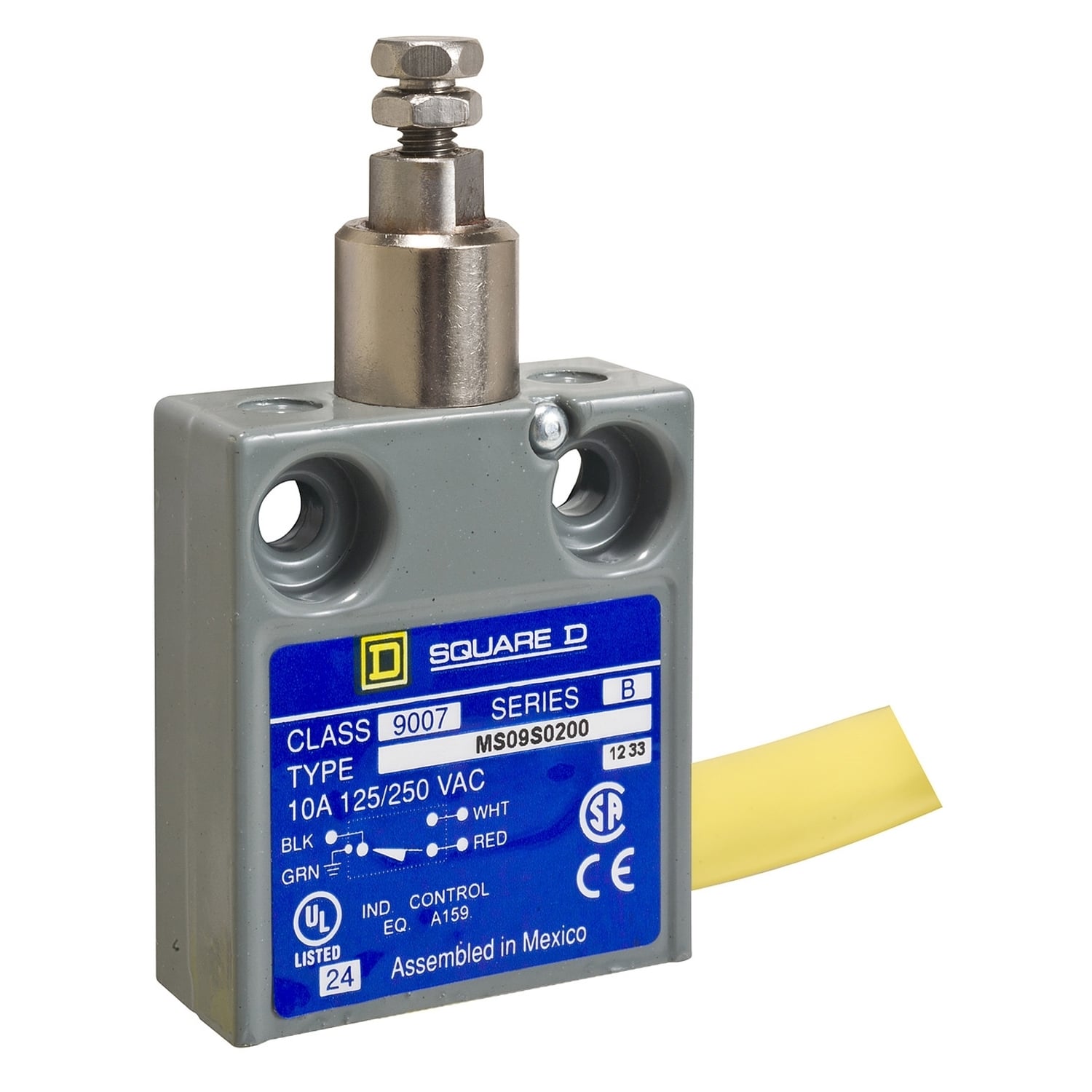 Limit switch, 9007, ms top push plunger, adjustable, 18' side cable