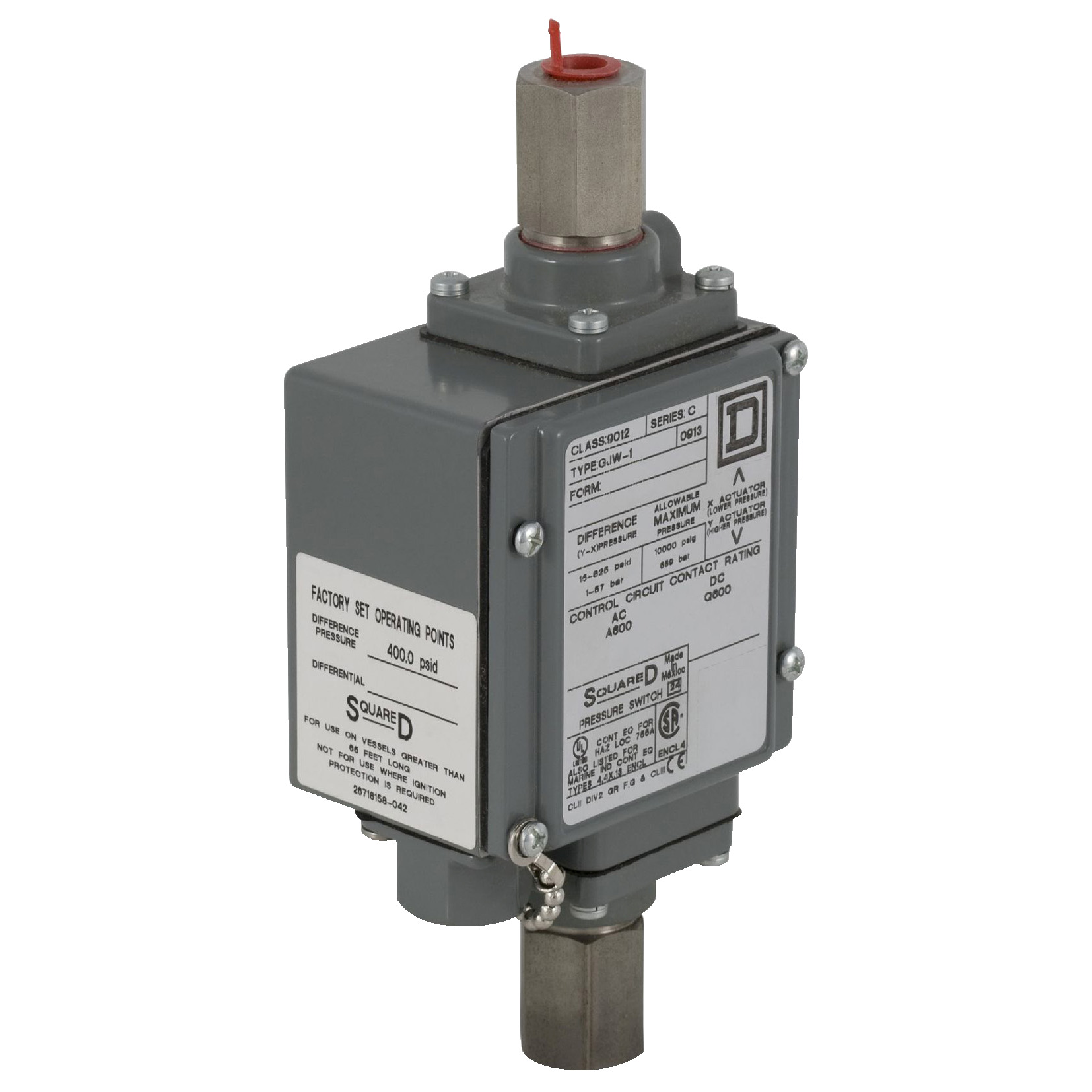 Pressure switch 9012G, adjustable scale, 2 thresholds, 0 to 5000 PSIG