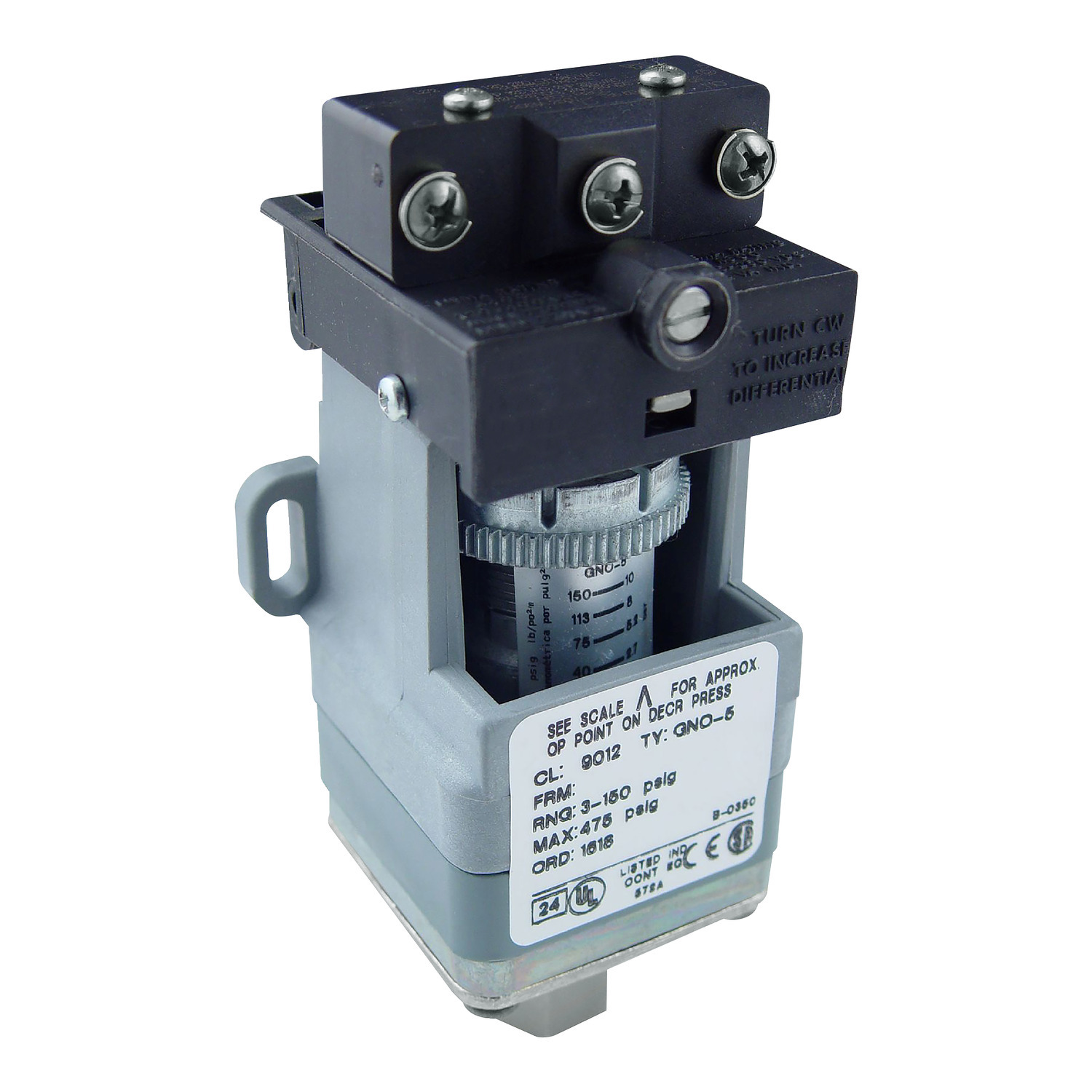 Pressure switch 9012G, fixed scale, 1 threshold, 1.5 to 75 PSIG