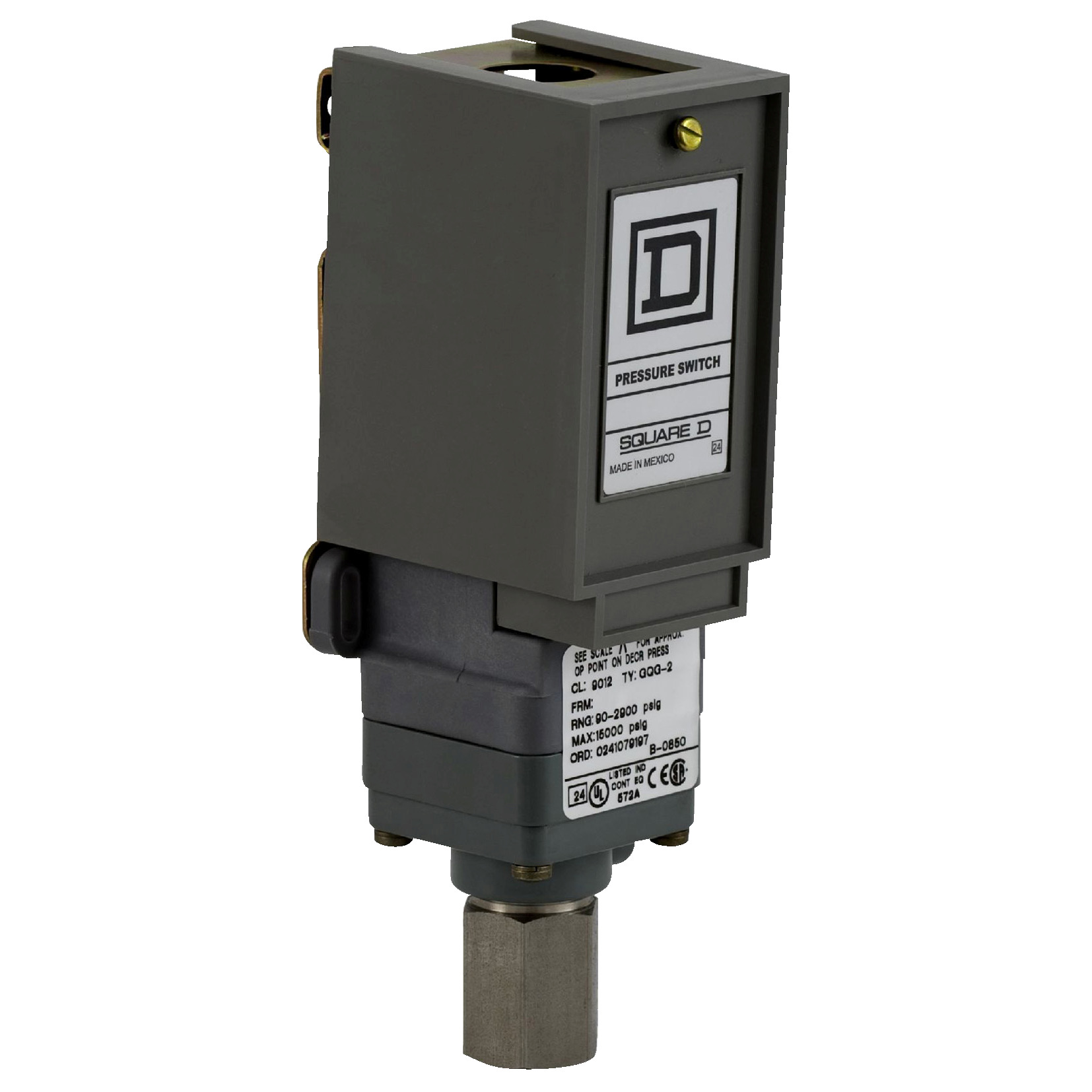 9012GTG3 1-Stage Electromechanical Pressure Switch, 170 to 5600 psi Pressure, 200 psi Differential, 1CO SPDT Contact, Screw Clamp Connection
