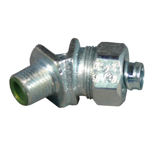 ISO4510032-STB Conduit Connector With Green Nylon Insulated Throat, 1 in Trade, 45 deg, Malleable Iron, Triple Coated