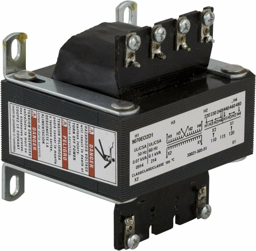 9070EO17D7 Type EO Control Transformer, 120 V AC Primary, 24 VAC Secondary, 25 VA Power Rating, 60/50 Hz, 1 Phase