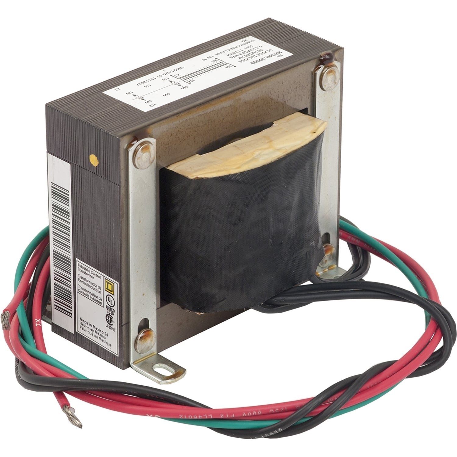 9070KL300D9 Type KL Industrial Multi-Voltage Control Transformer With 24 in Lead, 480 V AC Primary, 120 VAC Secondary, 300 VA Power Rating, 50/60 Hz, 1 Phase