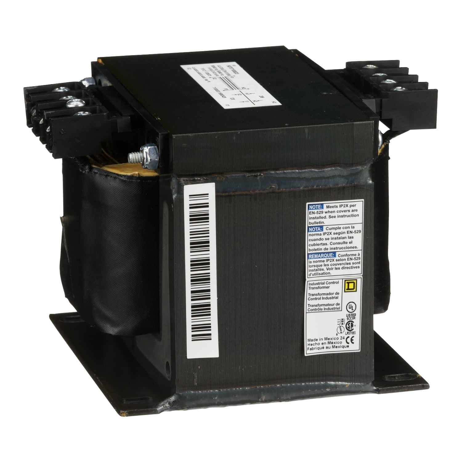 9070T1000D3 Type T Industrial Open Style Control Transformer, 208 V AC Primary, 120 VAC Secondary, 1000 VA Power Rating, 50/60 Hz, 1 Phase