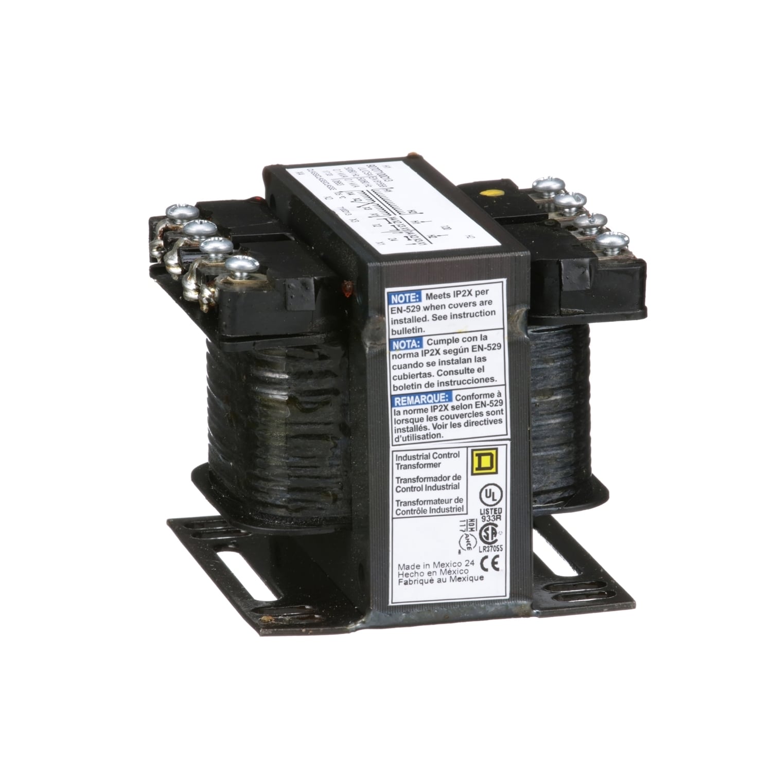 9070T100D13 Type T Open Style Industrial Control Transformer, 120 V AC Primary, 12/24 VDC Secondary, 100 VA Power Rating, 50/60 Hz, 1 Phase