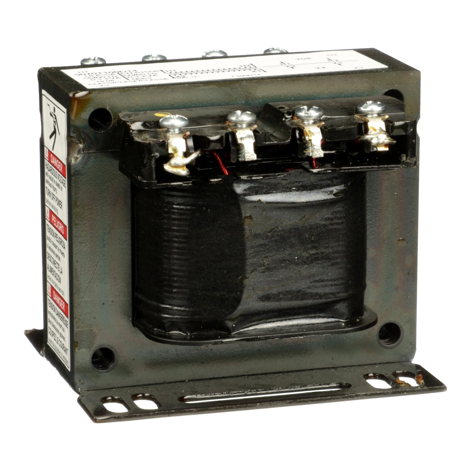 9070T100D14 Type T Industrial Control Transformer, 208 V AC Primary, 24 VAC Secondary, 100 VA Power Rating, 50/60 Hz, 1 Phase