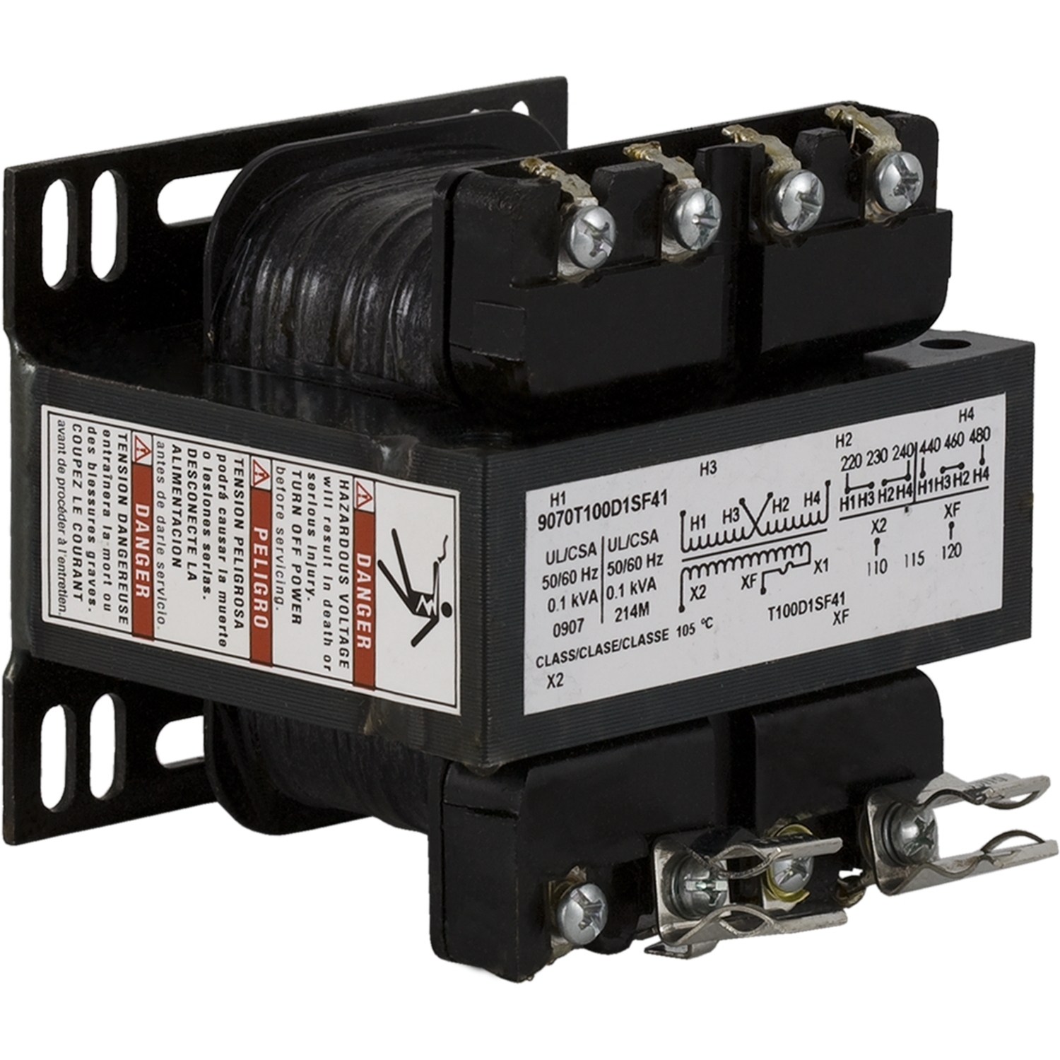 9070T100D1SF41 Type T Control Transformer, 240/480 V AC Primary, 120 VAC Secondary, 100 VA Power Rating, 50/60 Hz, 1 Phase