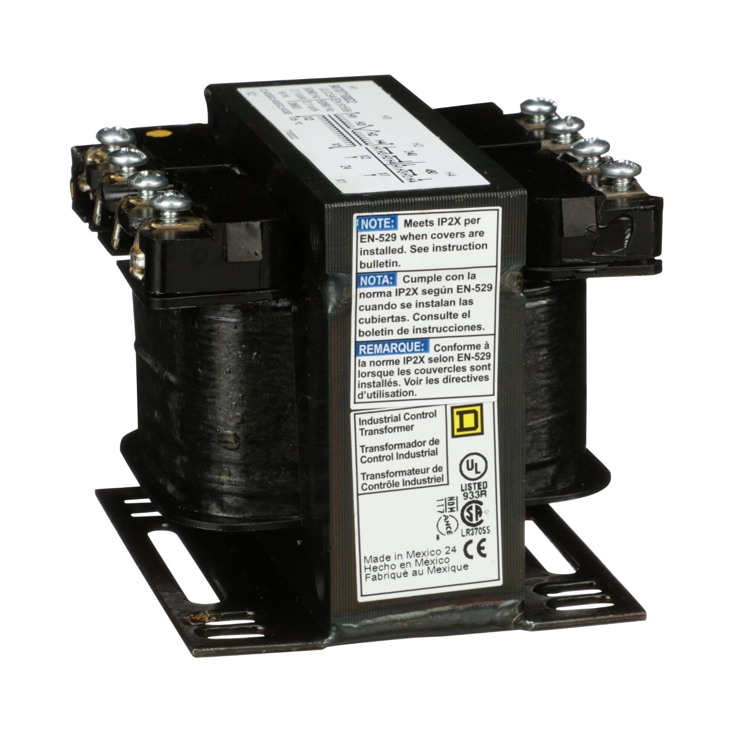 9070T100D2 Type T Industrial Control Transformer, 240/480/240/480/24 V AC Primary, 24 VAC Secondary, 100 VA Power Rating, 50/60 Hz, 1 Phase