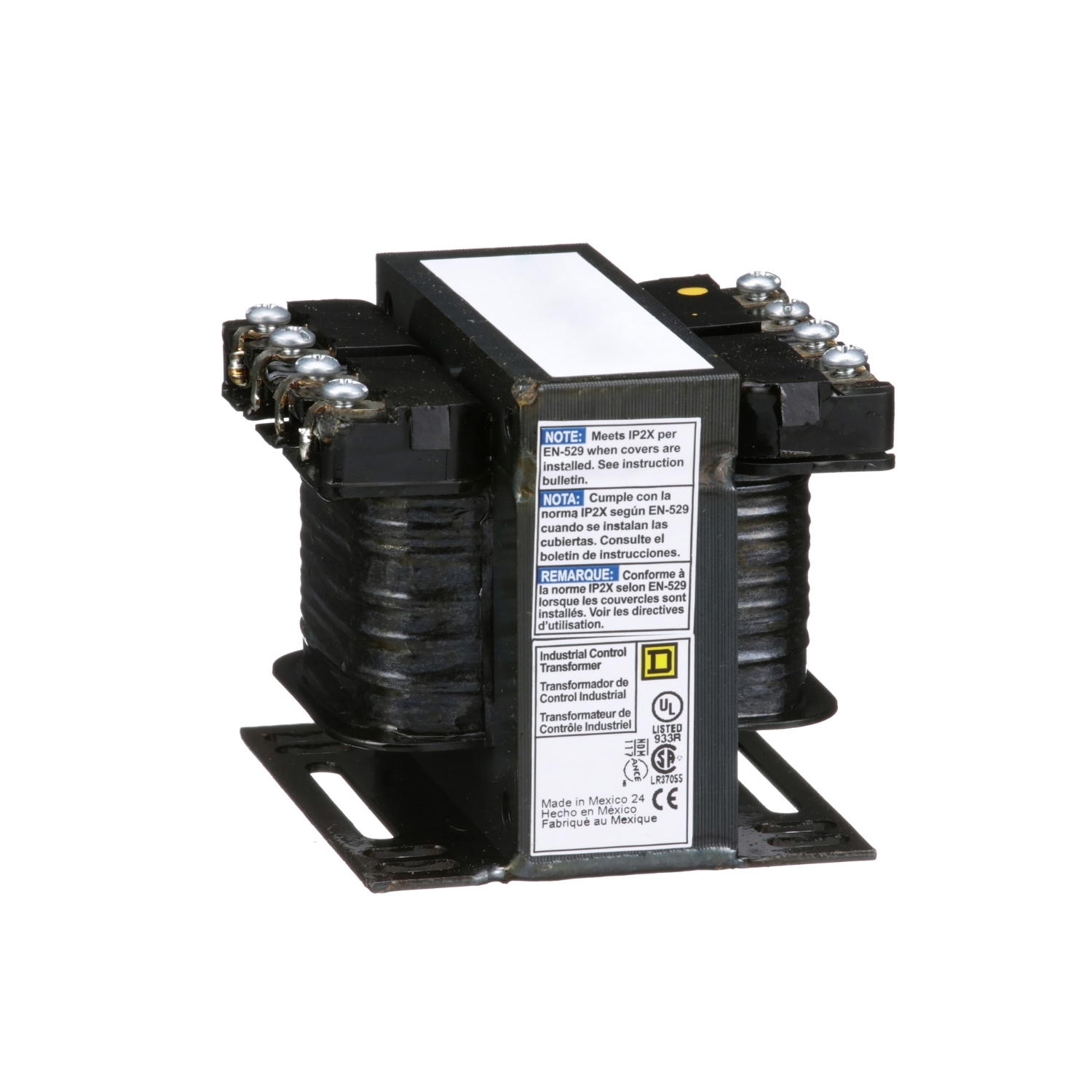9070T100D24 Type T Control Transformer, 120 V AC Primary, 120 V AC Secondary, 100 VA Power Rating, 50/60 Hz, 1 Phase