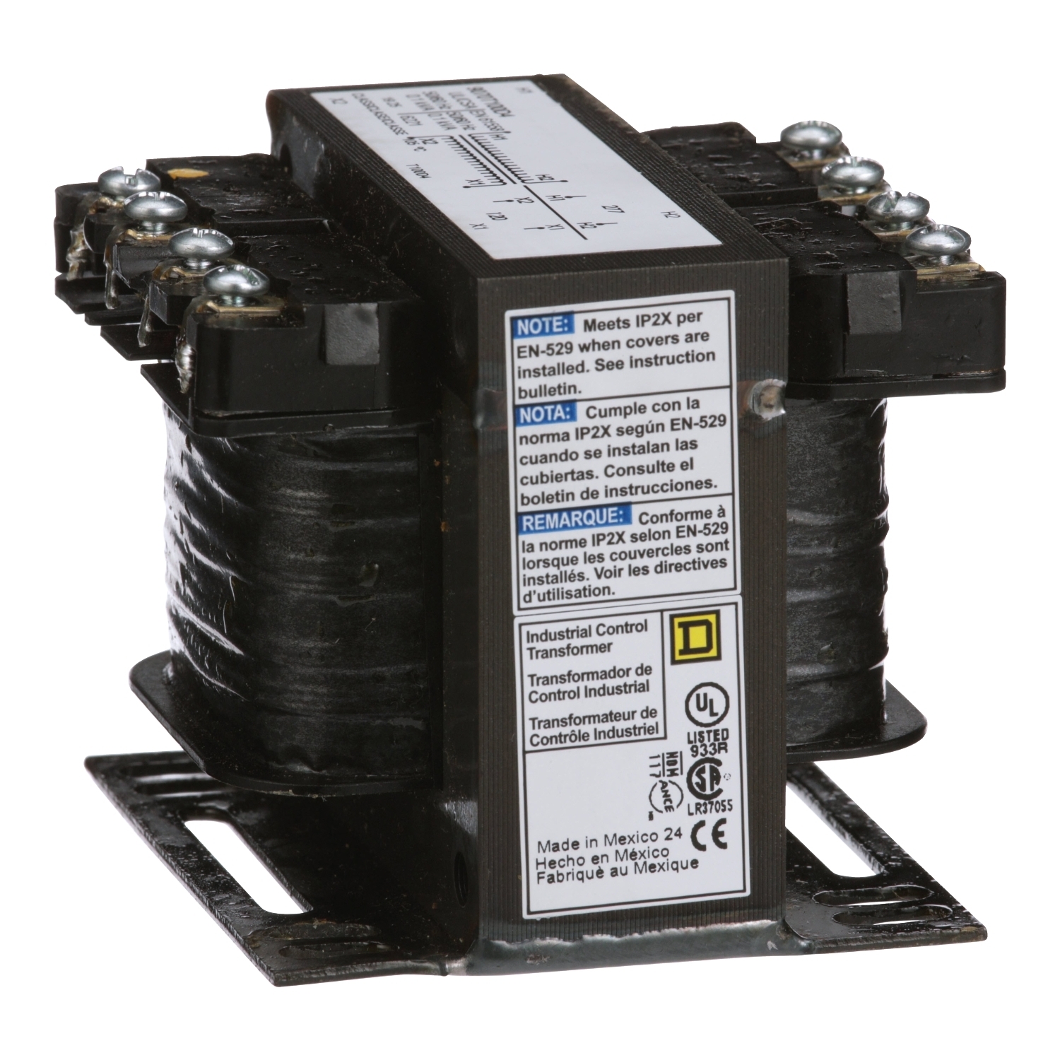 9070T100D4 Type T Industrial Open Style Control Transformer, 277 V AC Primary, 120 VAC Secondary, 100 VA Power Rating, 50/60 Hz, 1 Phase