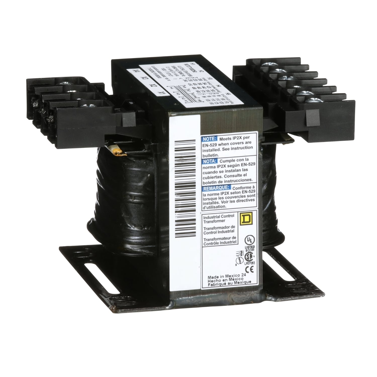9070T100D50 Type T Industrial Control Transformer, 240/416/480/600, 230/400/460/575, 220/380/44 V AC Primary, 99/120/130, 95/115/125, 90/110/120, 85/104/115 VAC Secondary, 100 VA Power Rating, 50/60 Hz, 1 Phase