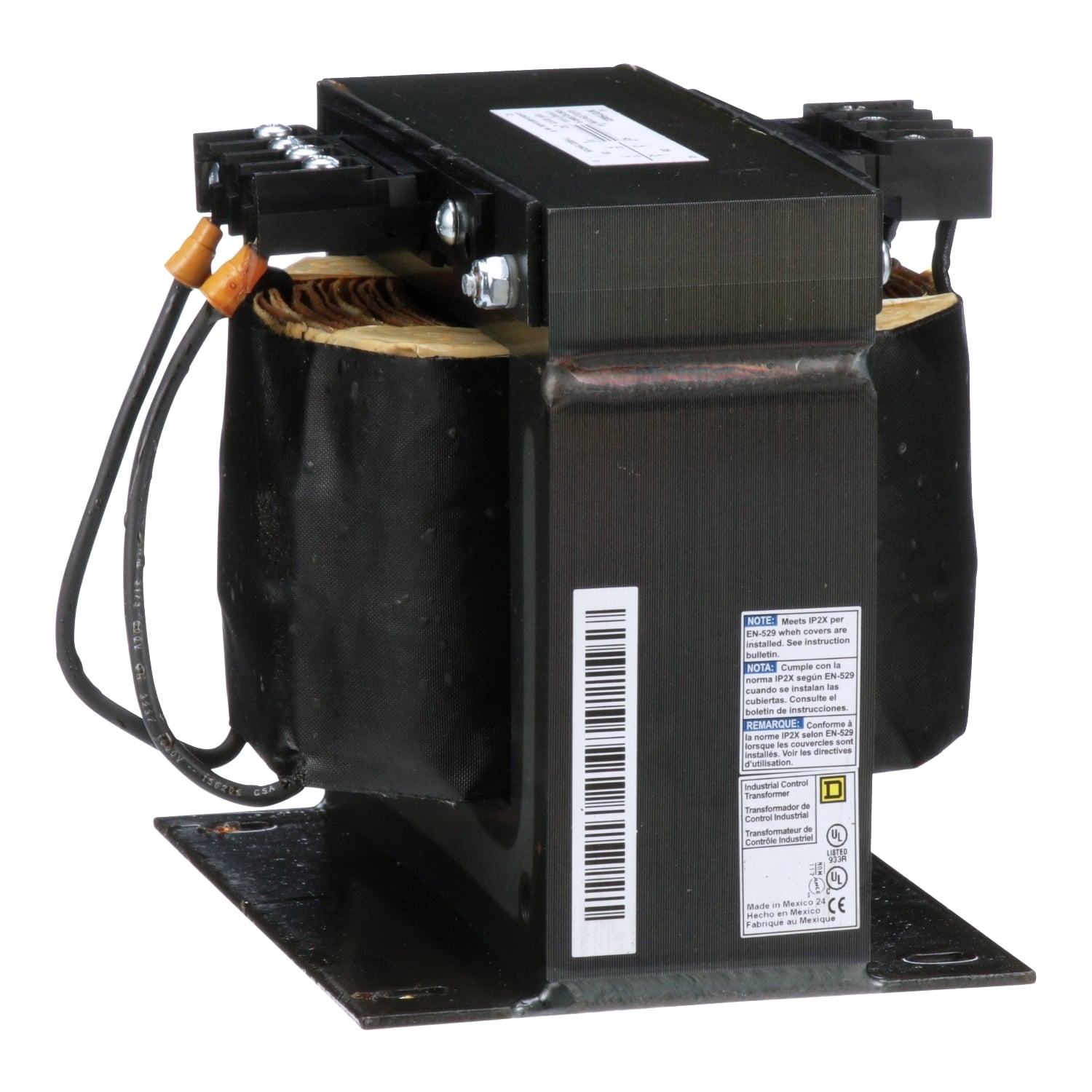 9070T1500D3 Type T Industrial Open Style Control Transformer, 208 V AC Primary, 120 VAC Secondary, 1500 VA Power Rating, 50/60 Hz, 1 Phase