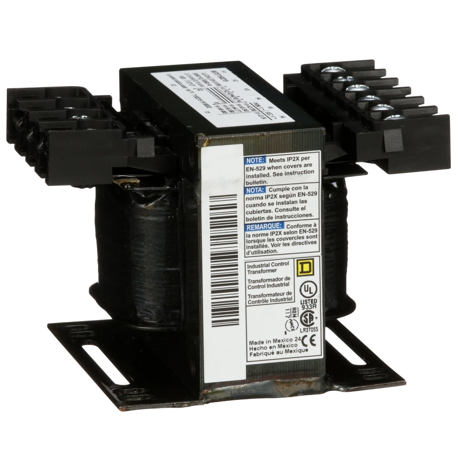 9070T150D19 Type T Industrial Control Transformer, 208/240/277/380/480 V AC Primary, 24 VAC Secondary, 150 VA Power Rating, 50/60 Hz, 1 Phase
