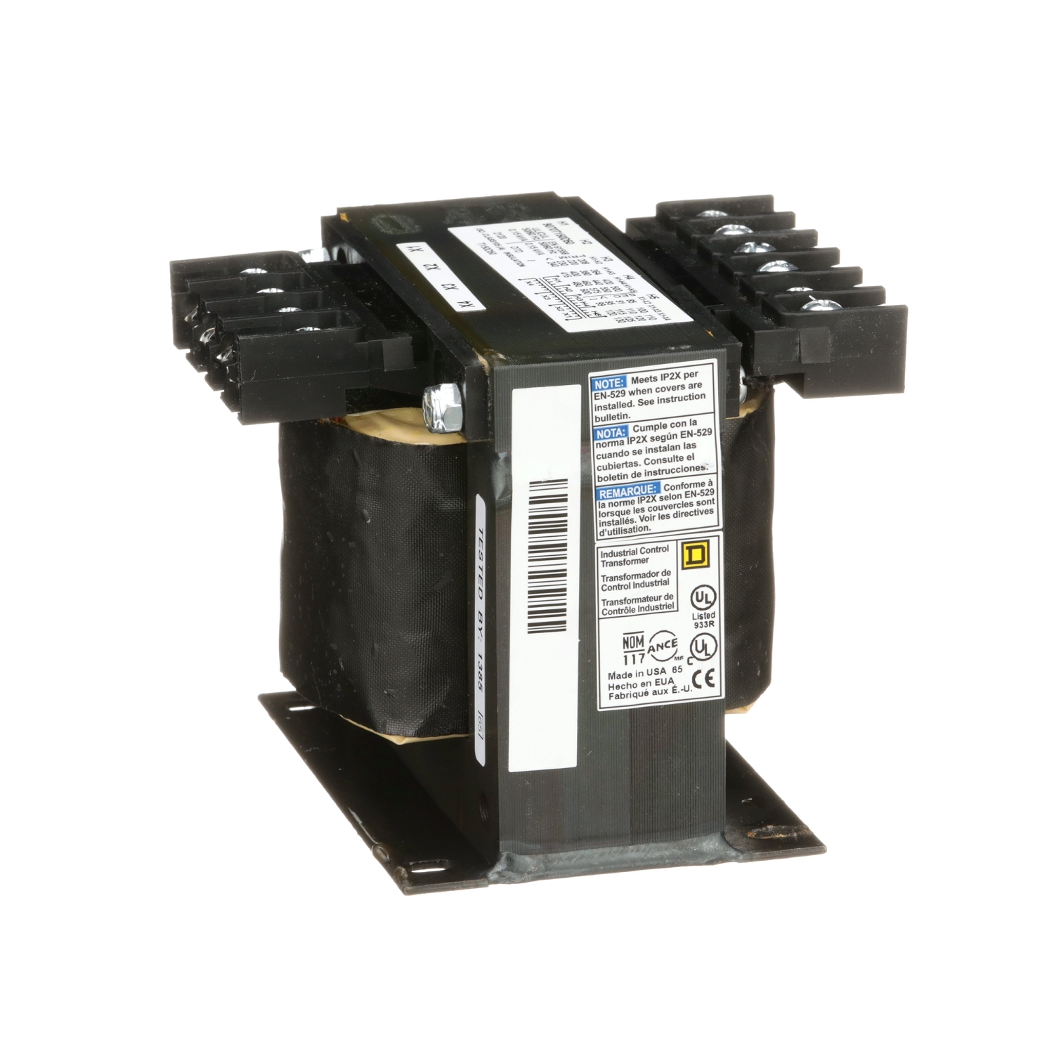 9070T150D50 Control Transformer, 44/600 V AC Primary, 85/130 VAC Secondary, 150 VA Power Rating, 50/60 Hz, 1 Phase