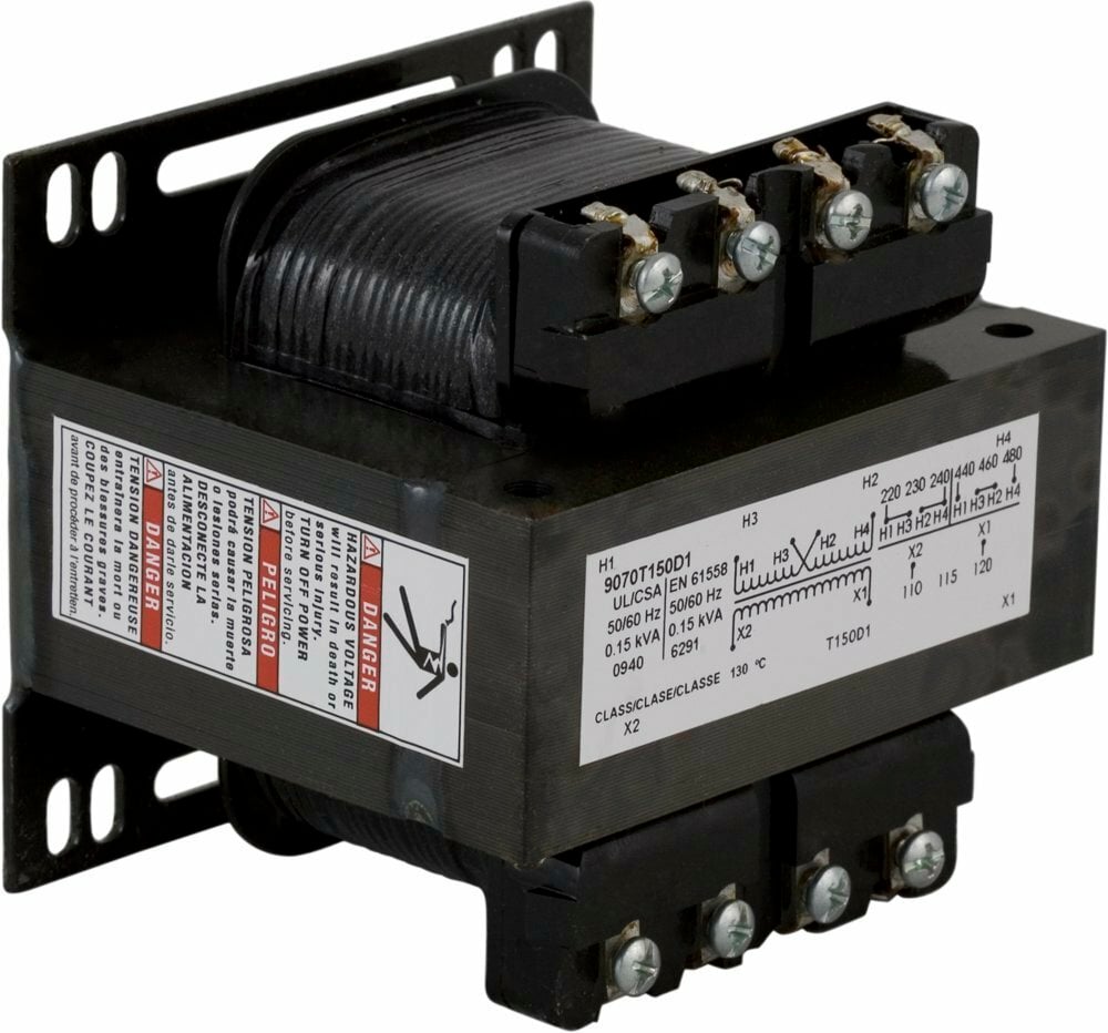 9070T150D95 Type T Control Transformer, 208/240/480 V AC Primary, 120 VAC Secondary, 150 VA Power Rating, 50/60 Hz, 1 Phase