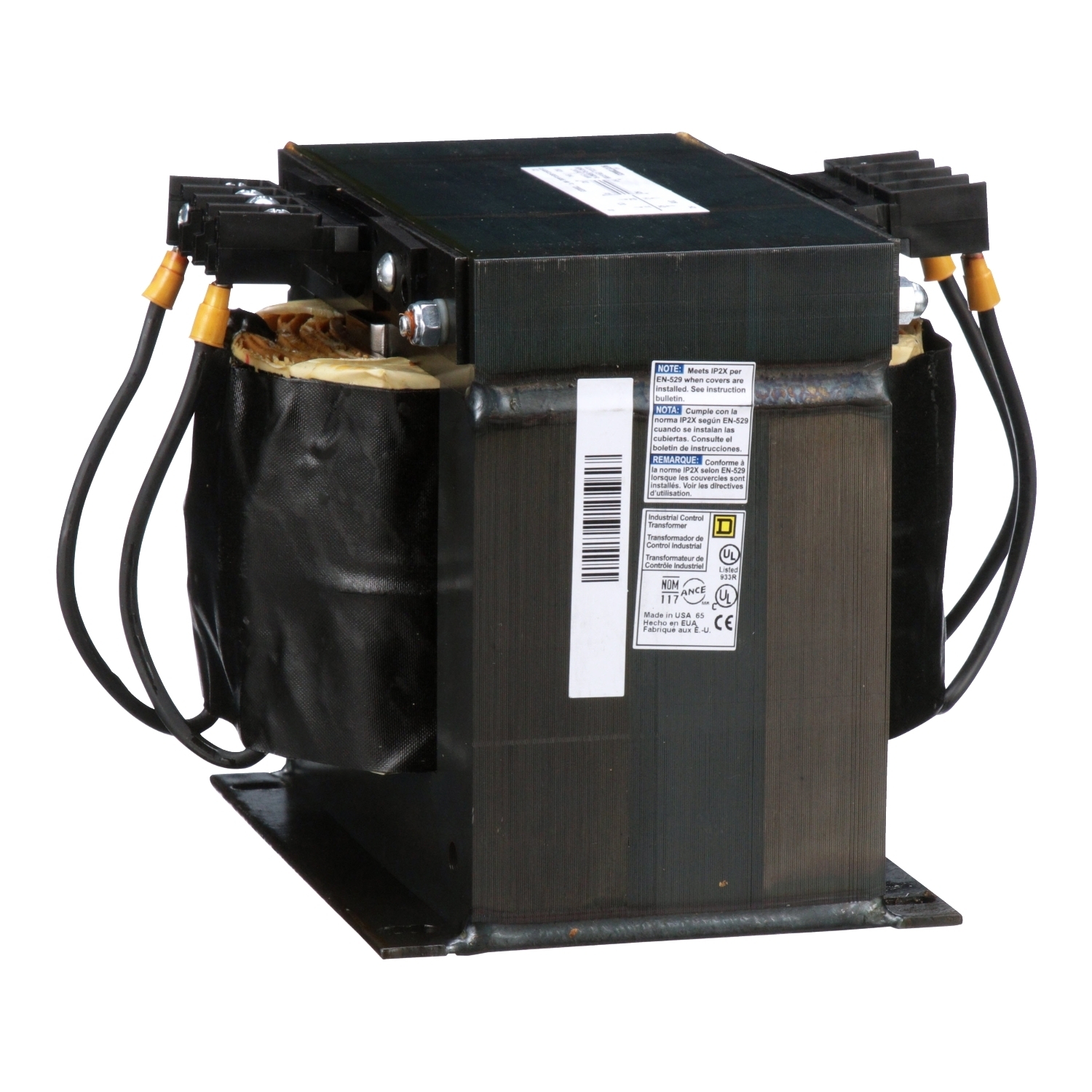 9070T2000D3 Type T Industrial Control Transformer, 208 V AC Primary, 120 VAC Secondary, 2000 VA Power Rating, 50/60 Hz, 1 Phase