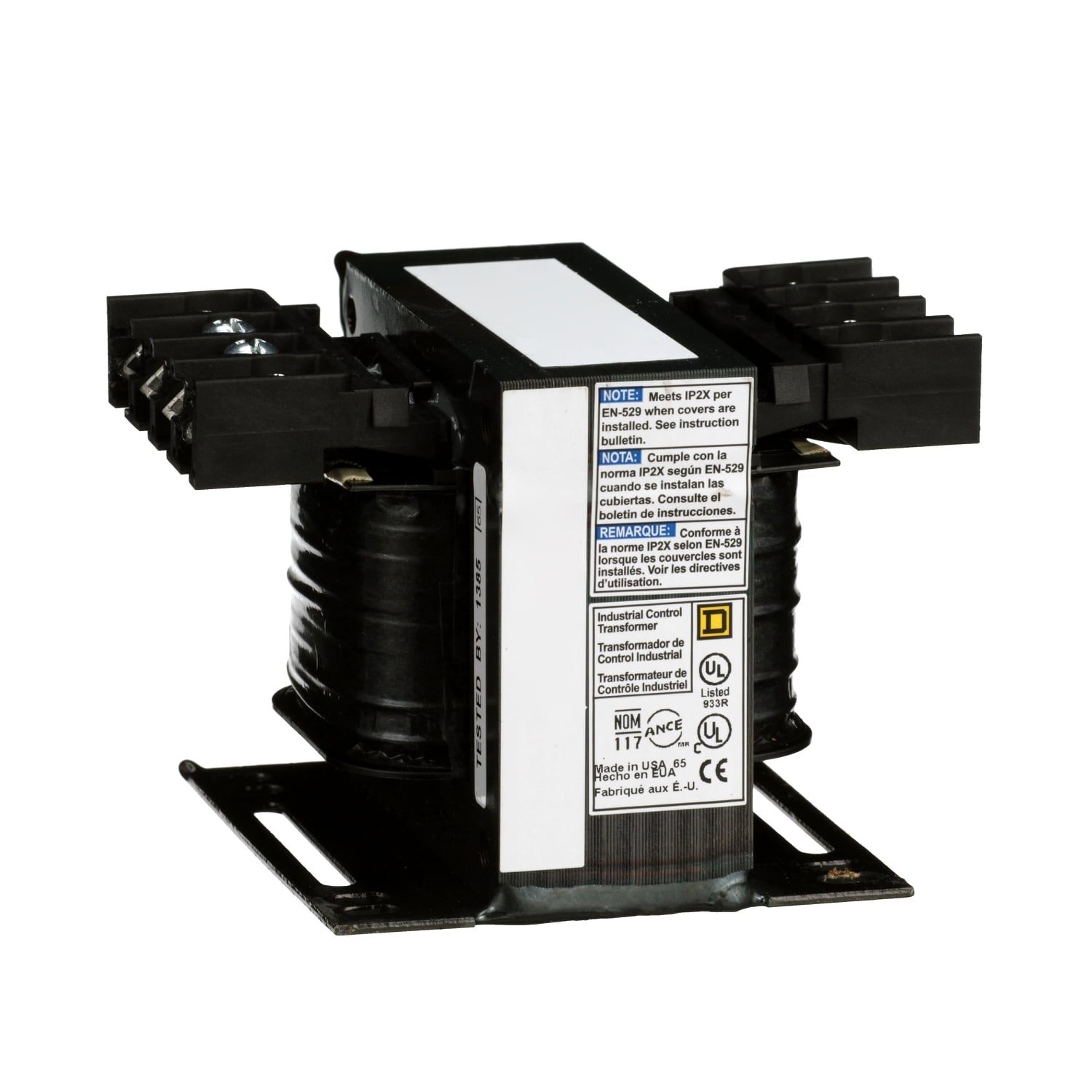 9070T200D19 Type T Industrial Control Transformer, 208/240/277/380/480 V AC Primary, 24 VAC Secondary, 200 VA Power Rating, 50/60 Hz, 1 Phase