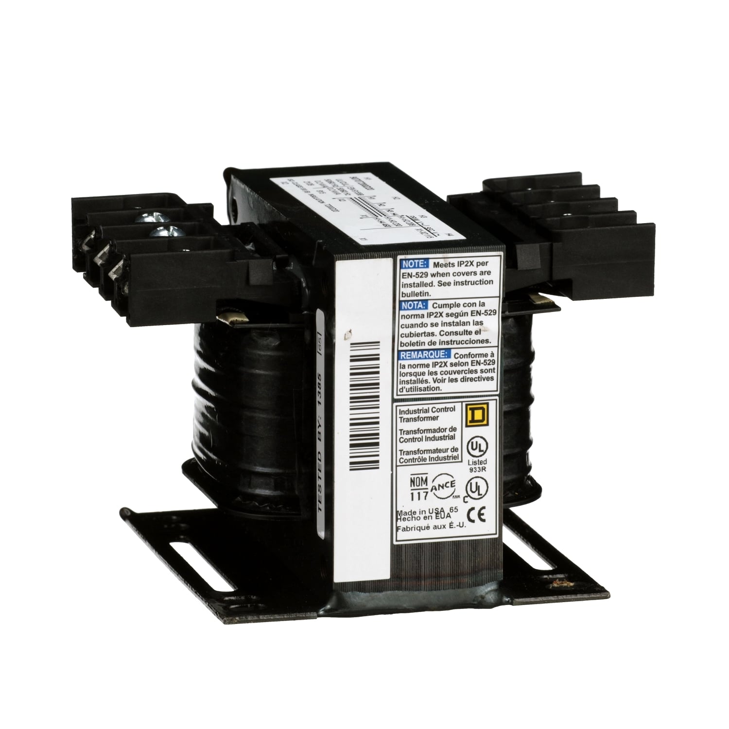 9070T200D20 Type T Control Transformer, 208/230/460 V AC Primary, 115 VAC Secondary, 200 VA Power Rating, 50/60 Hz, 1 Phase