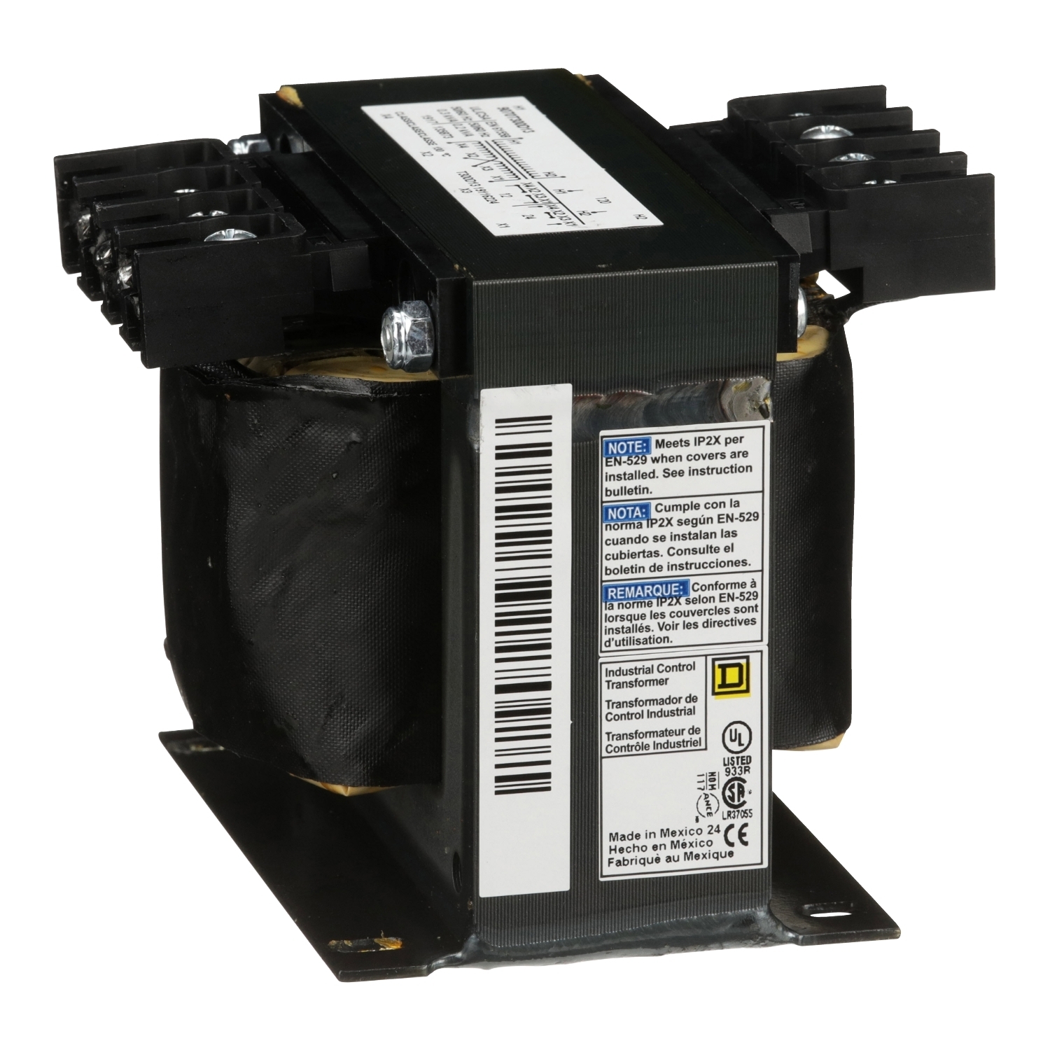 9070T300D13 Type T Control Transformer, 120 V AC Primary, 12/24 VAC Secondary, 300 VA Power Rating, 50/60 Hz, 1 Phase