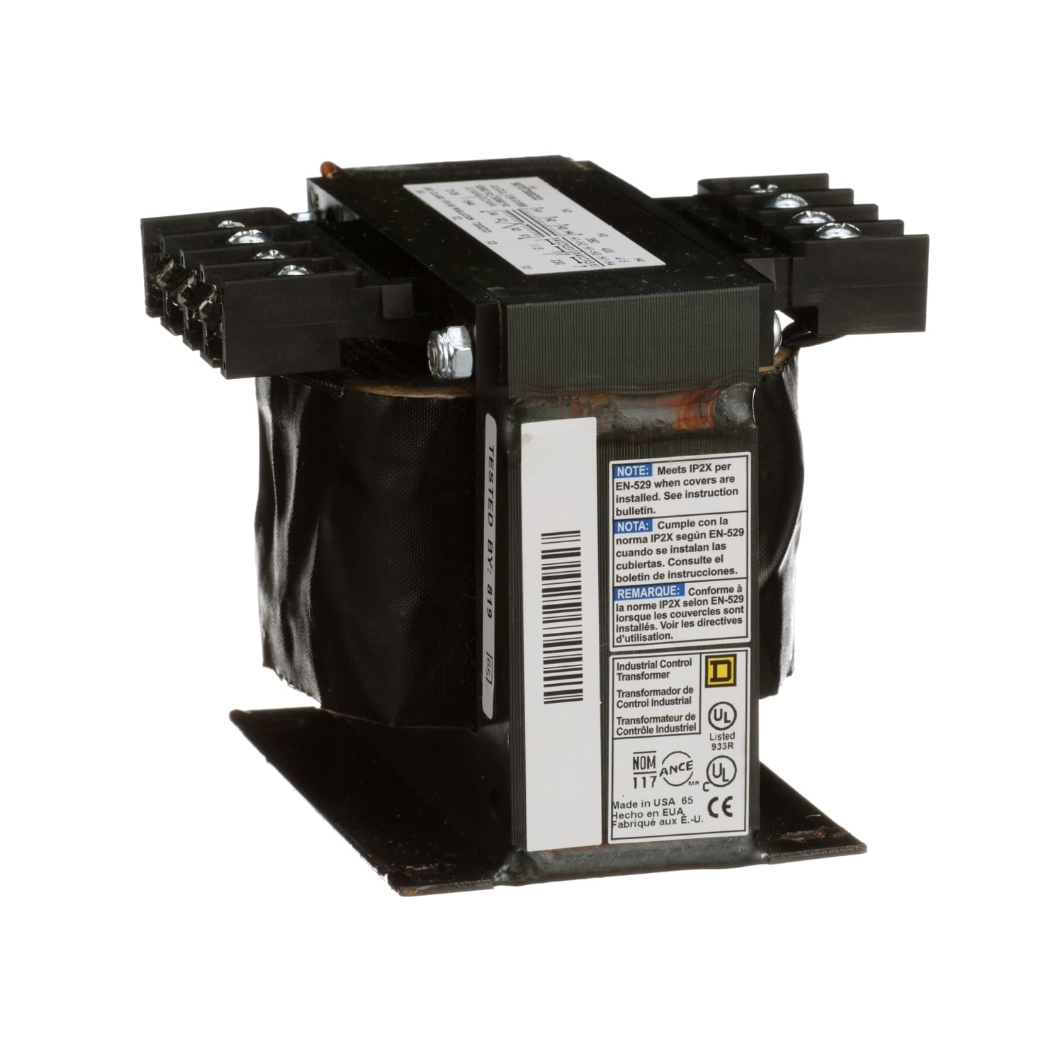 9070T300D33 Type T Control Transformer, 380/400/415 V AC Primary, 115/230 VAC Secondary, 300 VA Power Rating, 50/60 Hz, 1 Phase