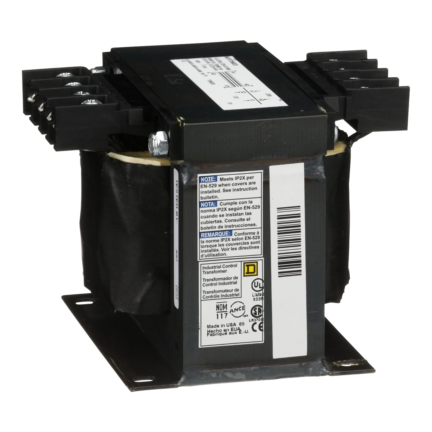 9070T350D3 Type T Control Transformer, 208 V AC Primary, 120 VAC Secondary, 350 VA Power Rating, 50/60 Hz, 1 Phase