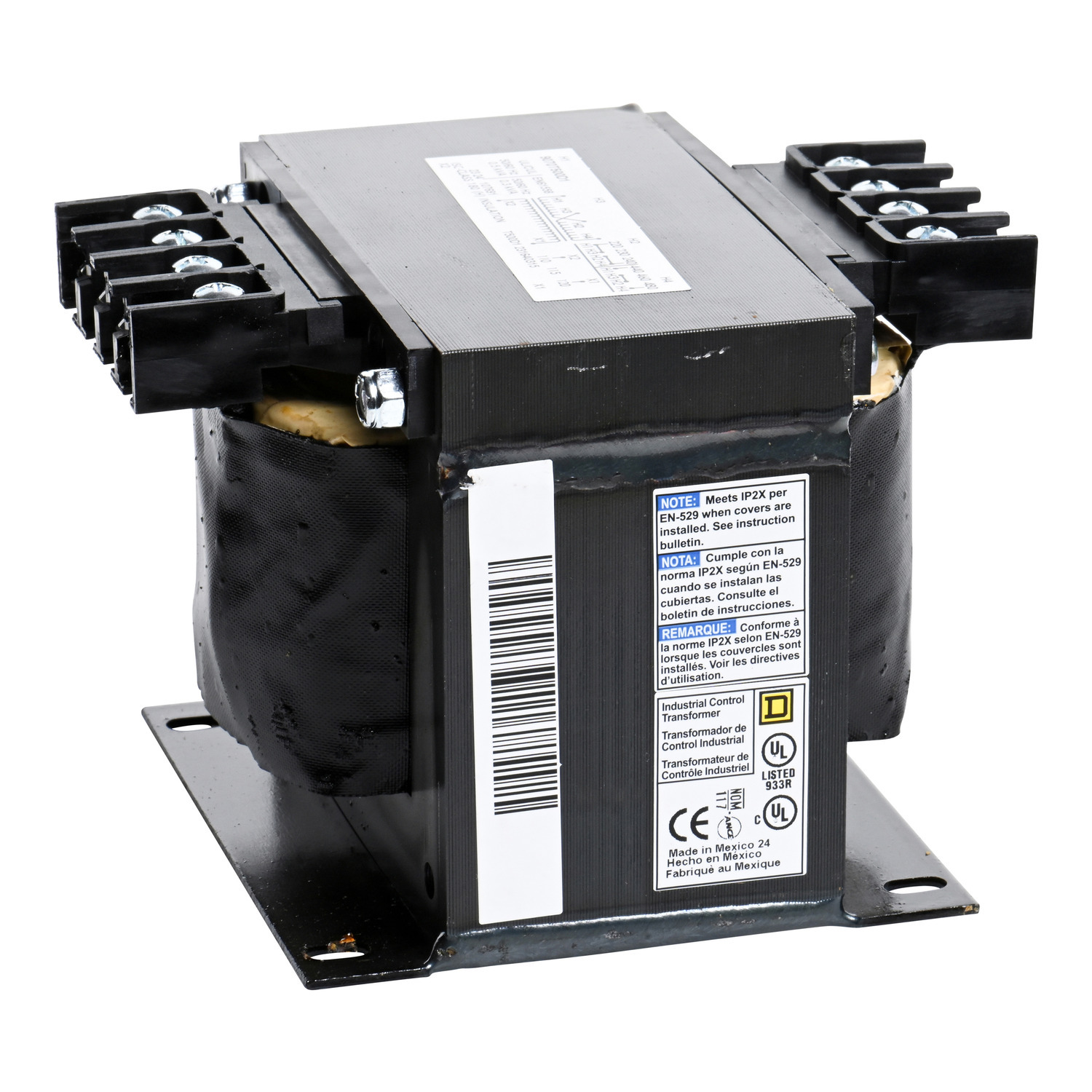 9070T500D1 Type T Industrial Open Style Control Transformer, 220/230/240/440/460/480 V AC Primary, 110/115/120 VAC Secondary, 500 VA Power Rating, 50/60 Hz, 1 Phase