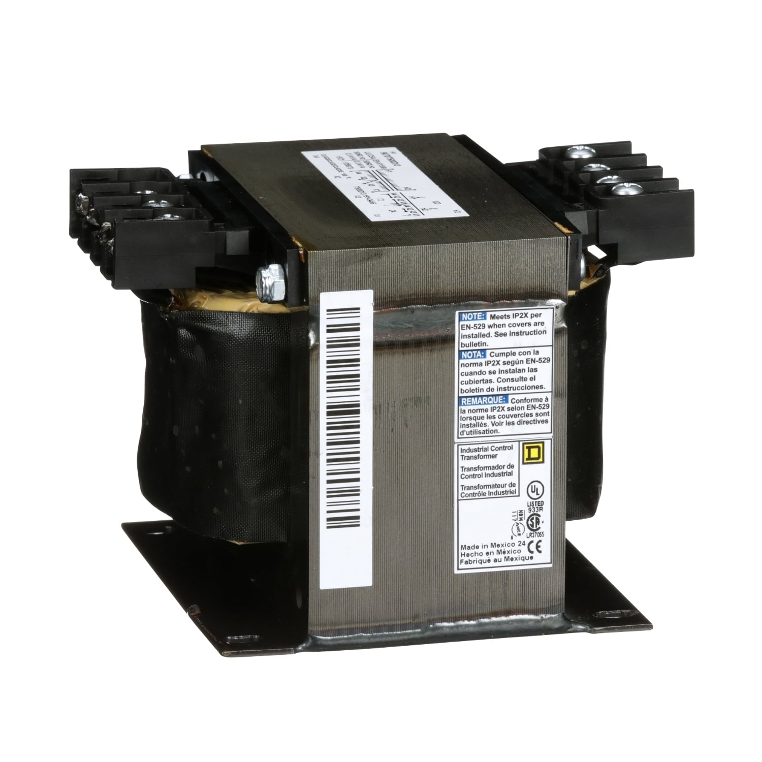 9070T500D13 Industrial Control Transformer, 120 V AC Primary, 12/24 VAC Secondary, 500 VA Power Rating, 50/60 Hz, 1 Phase