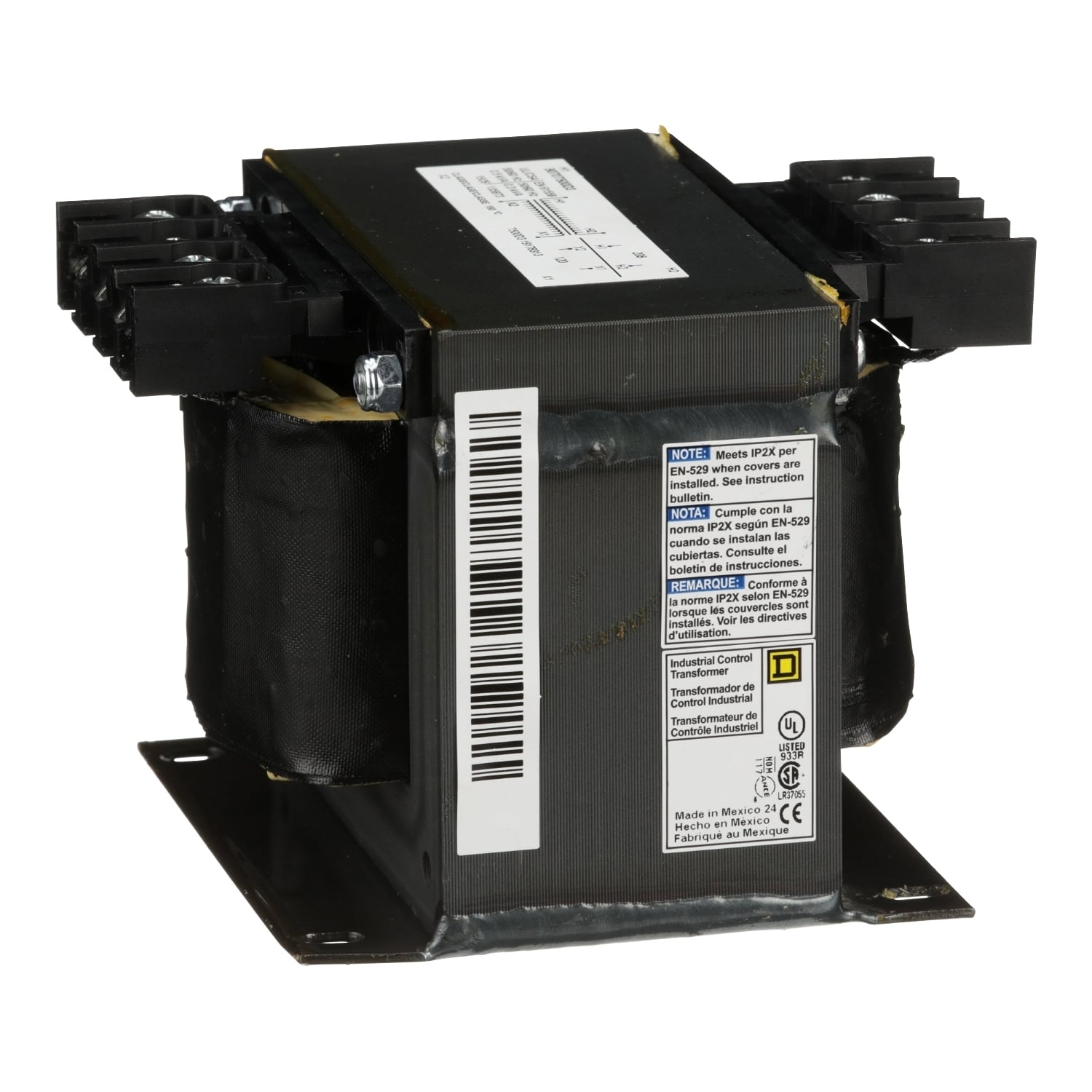 9070T500D3 Type T Industrial Open Style Control Transformer, 208 V AC Primary, 120 VAC Secondary, 500 VA Power Rating, 50/60 Hz, 1 Phase