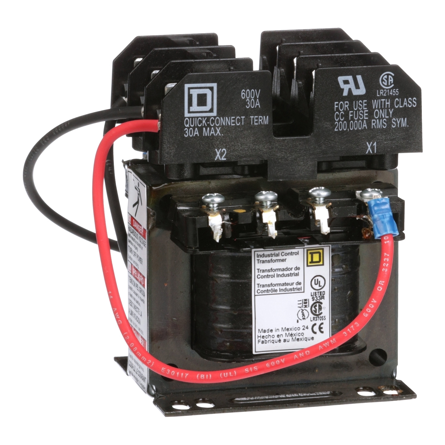 9070T50D3 Type T Industrial Open Style Control Transformer, 208 V AC Primary, 120 VAC Secondary, 50 VA Power Rating, 50/60 Hz, 1 Phase