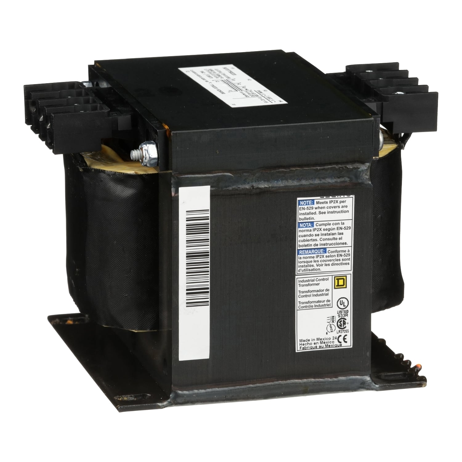 9070T750D20 Type T Industrial Control Transformer, 208/230/460 V AC Primary, 115 VAC Secondary, 750 VA Power Rating, 50/60 Hz, 1 Phase