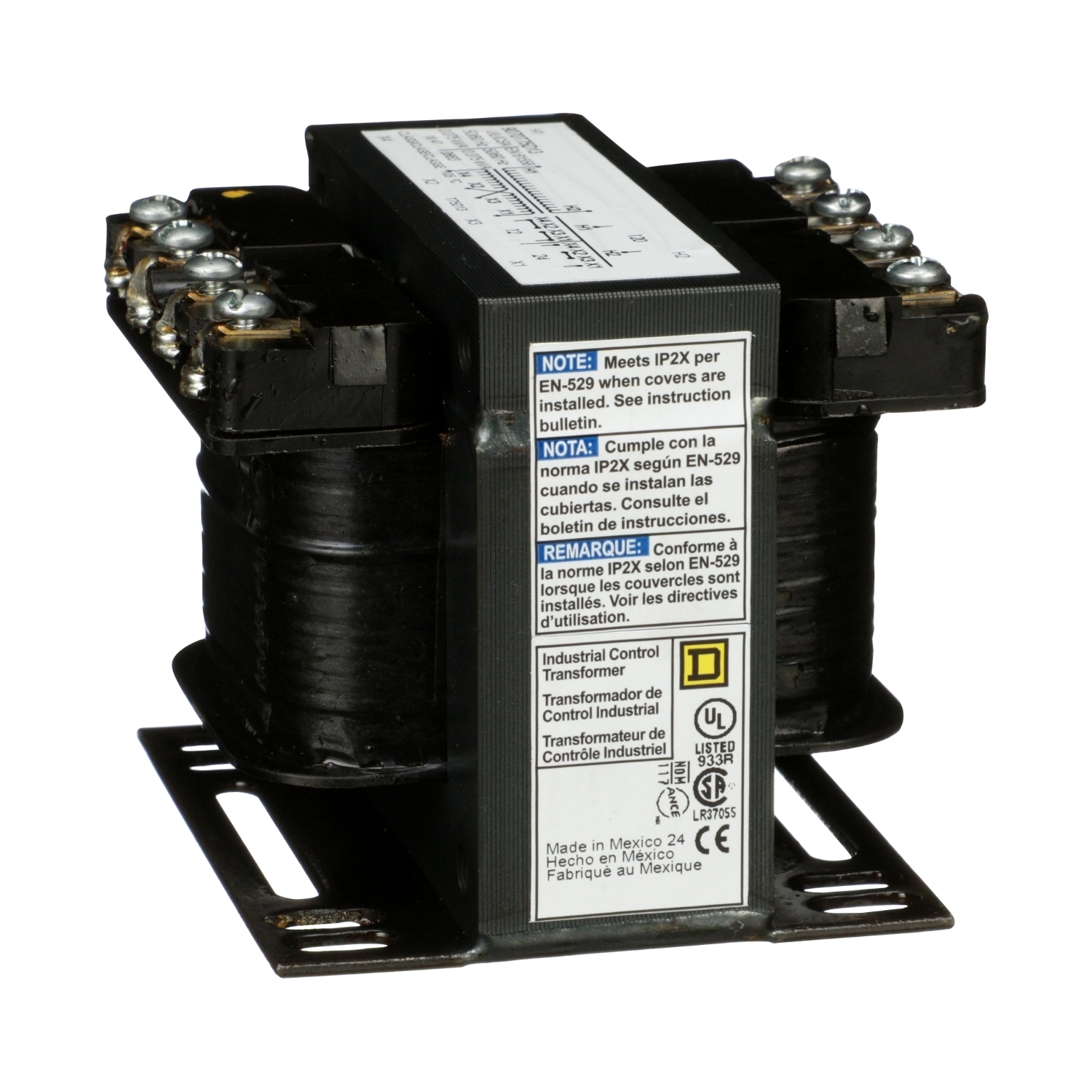 9070T75D13 Type T Open Style Industrial Control Transformer, 120 V AC Primary, 12/24 VDC Secondary, 75 VA Power Rating, 50/60 Hz, 1 Phase