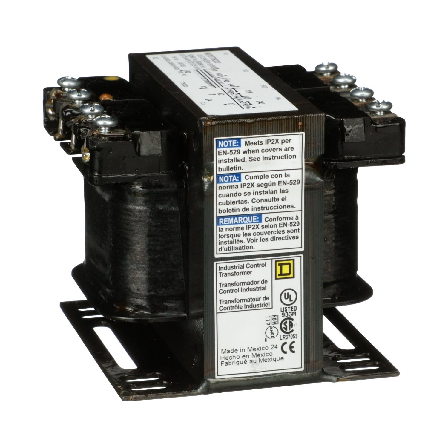 9070T75D23 Type T Industrial Control Transformer, 120/240 V AC Primary, 24 VAC Secondary, 75 VA Power Rating, 50/60 Hz, 1 Phase