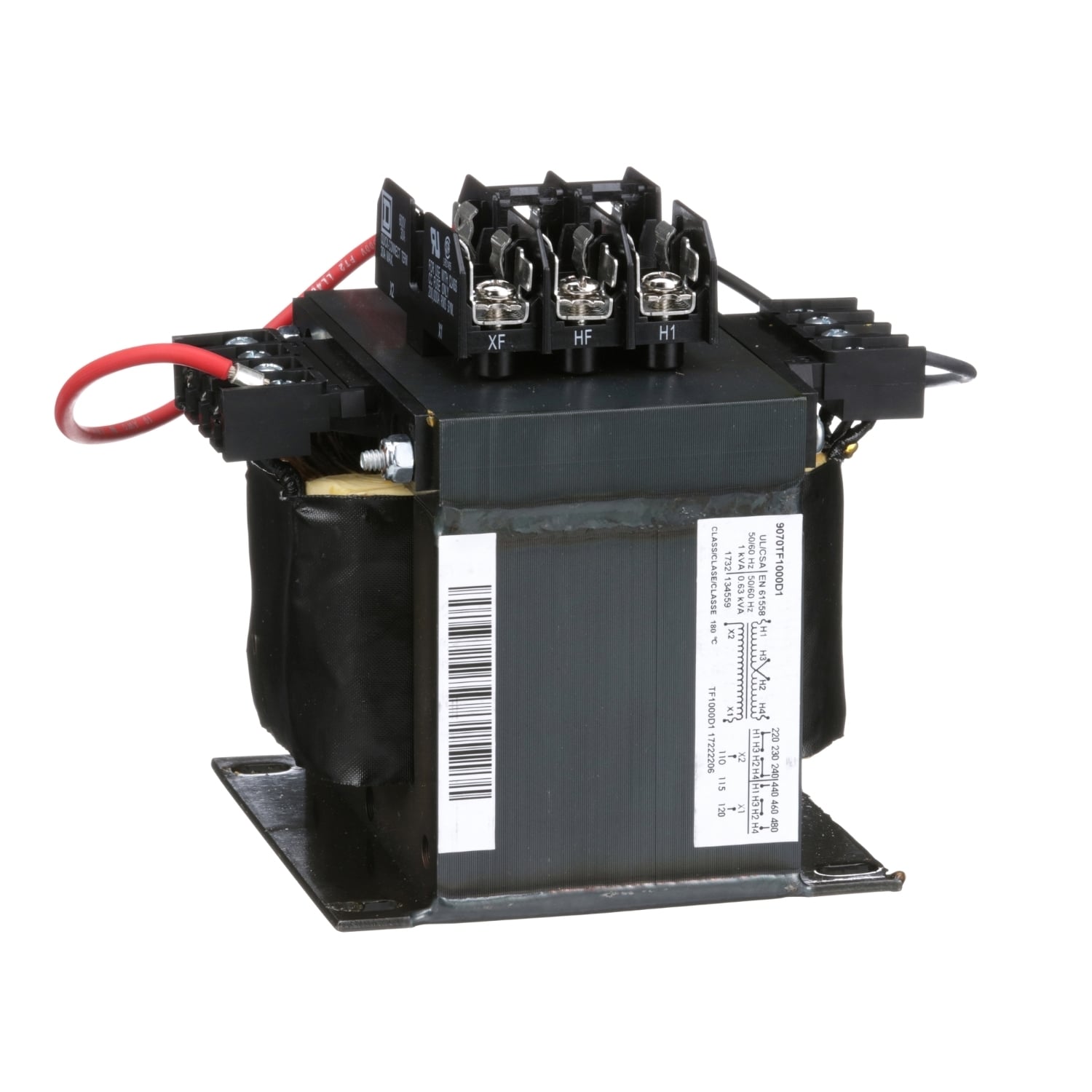 9070TF1000D1 Type TF Industrial Open Style Control Transformer, 240/480/230/460/220/440 V AC Primary, 110/115/120 VAC Secondary, 1000 VA Power Rating, 50/60 Hz, 1 Phase