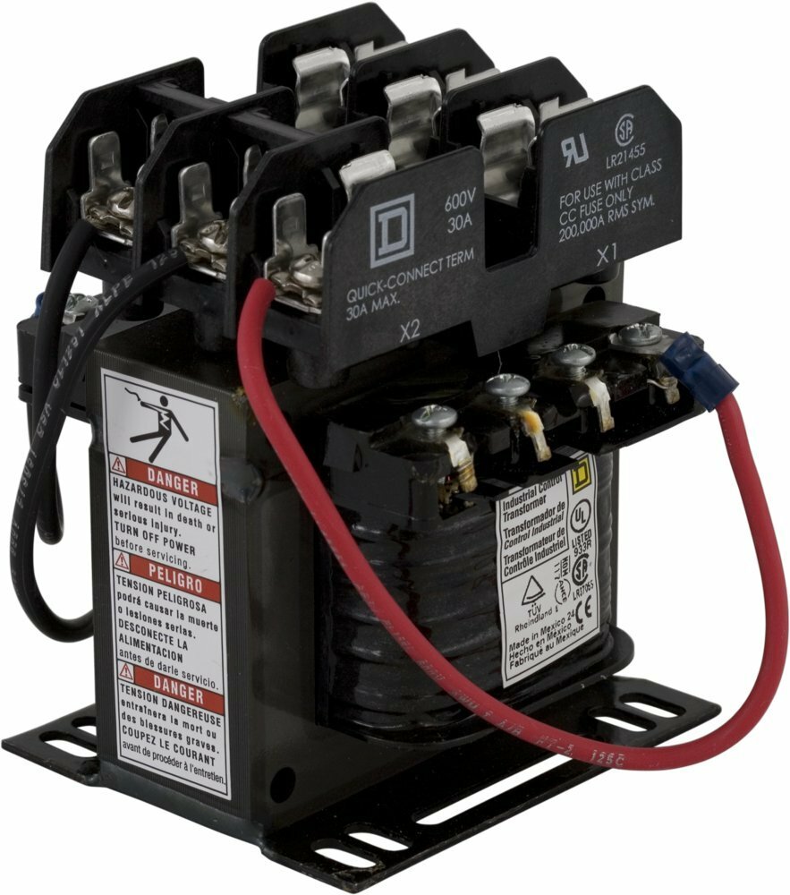 9070TF100D19 Type TF Control Transformer, 208/240/277/380/480 V Primary, 24 V Secondary, 100 VA Power Rating, 1 Phase