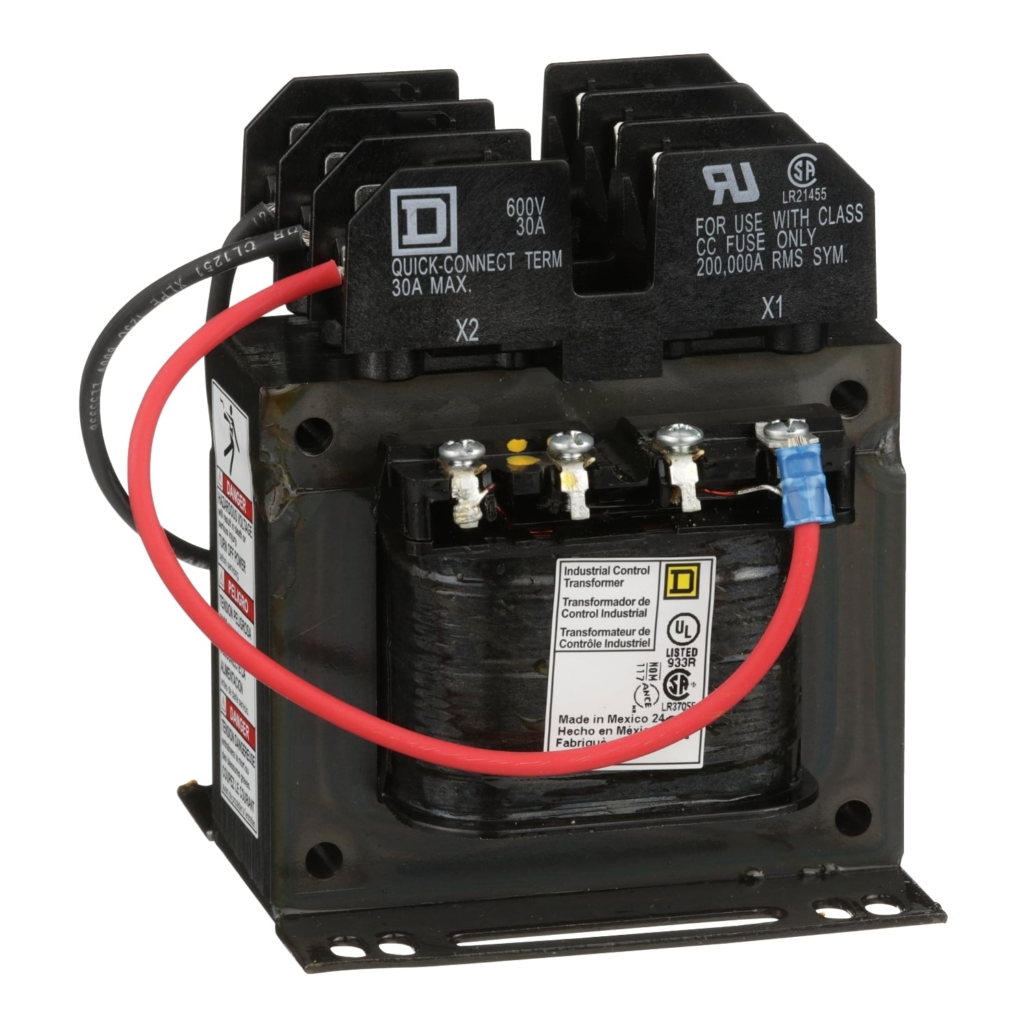 9070TF100D20 Type TF Industrial Control Transformer, 208/230/460 V AC Primary, 115 VAC Secondary, 100 VA Power Rating, 50/60 Hz, 1 Phase