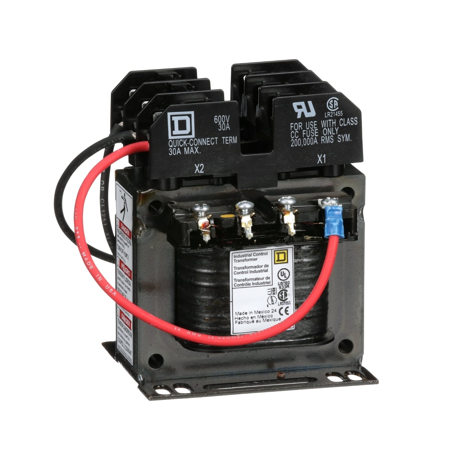 9070TF100D5 Type TF Control Transformer, 600 V Primary, 120 V Secondary, 100 VA Power Rating, 1 Phase